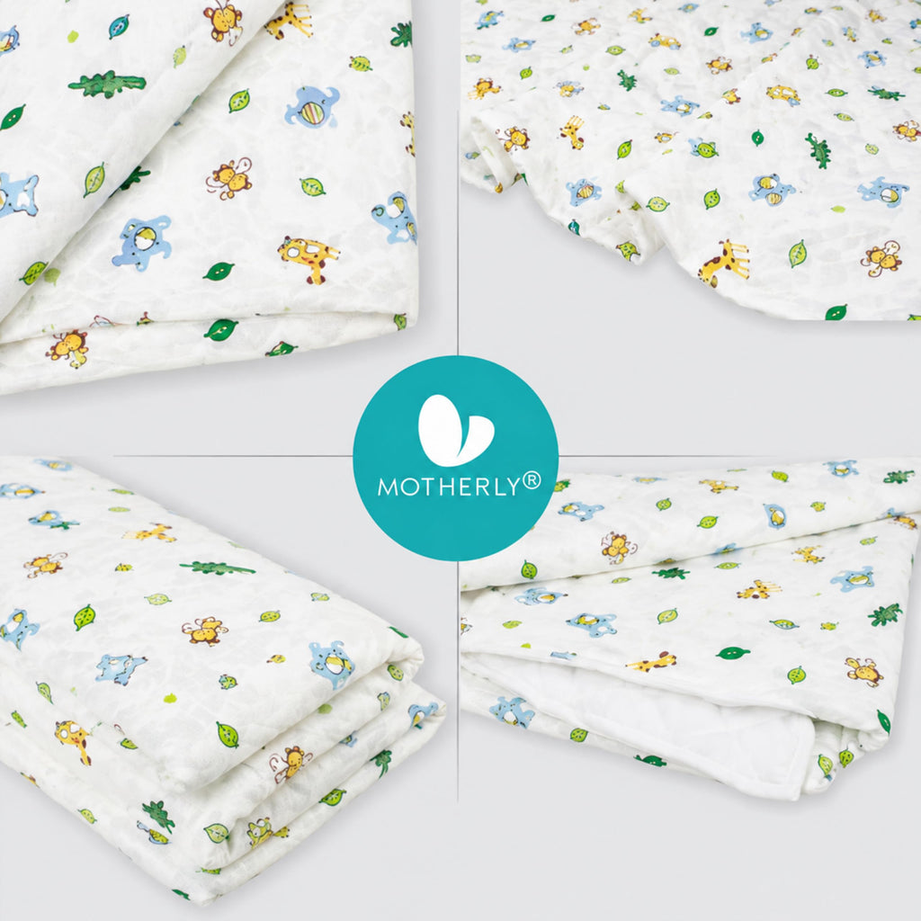 Motherly 100% Organic Cotton Reversible Quilted Flannel Winter Blanket, Baby Blanket with Inbuilt Quilt & Removable Cover, Breathable Ultrasoft AC Blanket for Baby Boy & Girl (190x105 cm) 0-24 Months
