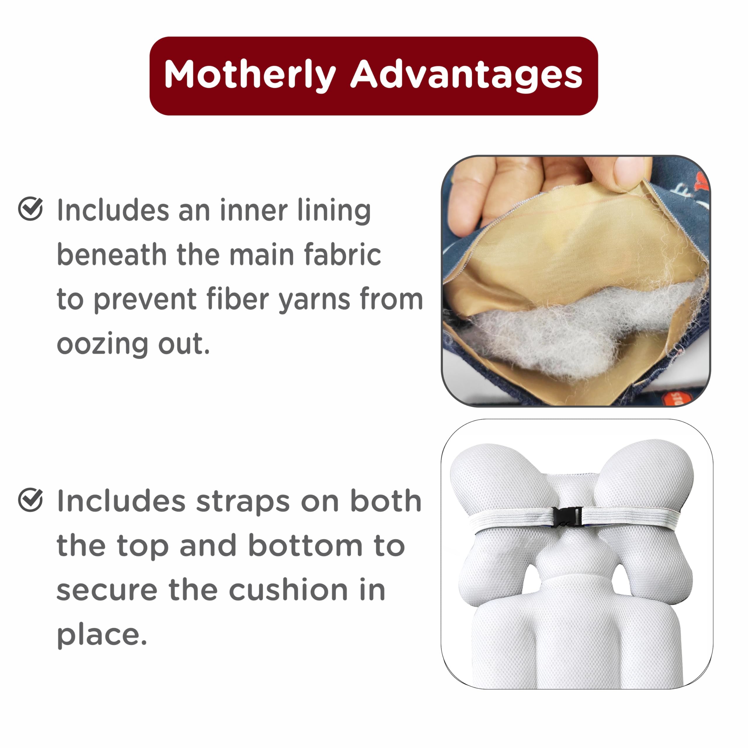 Motherly Baby Stroller Seat Cushion | Reversible and Universal Fit Pad for Strollers, High Chairs, Car Seats & Rockers | Soft, Breathable Pram Liner with Secure Straps & Safety Belt Slot - grey-star