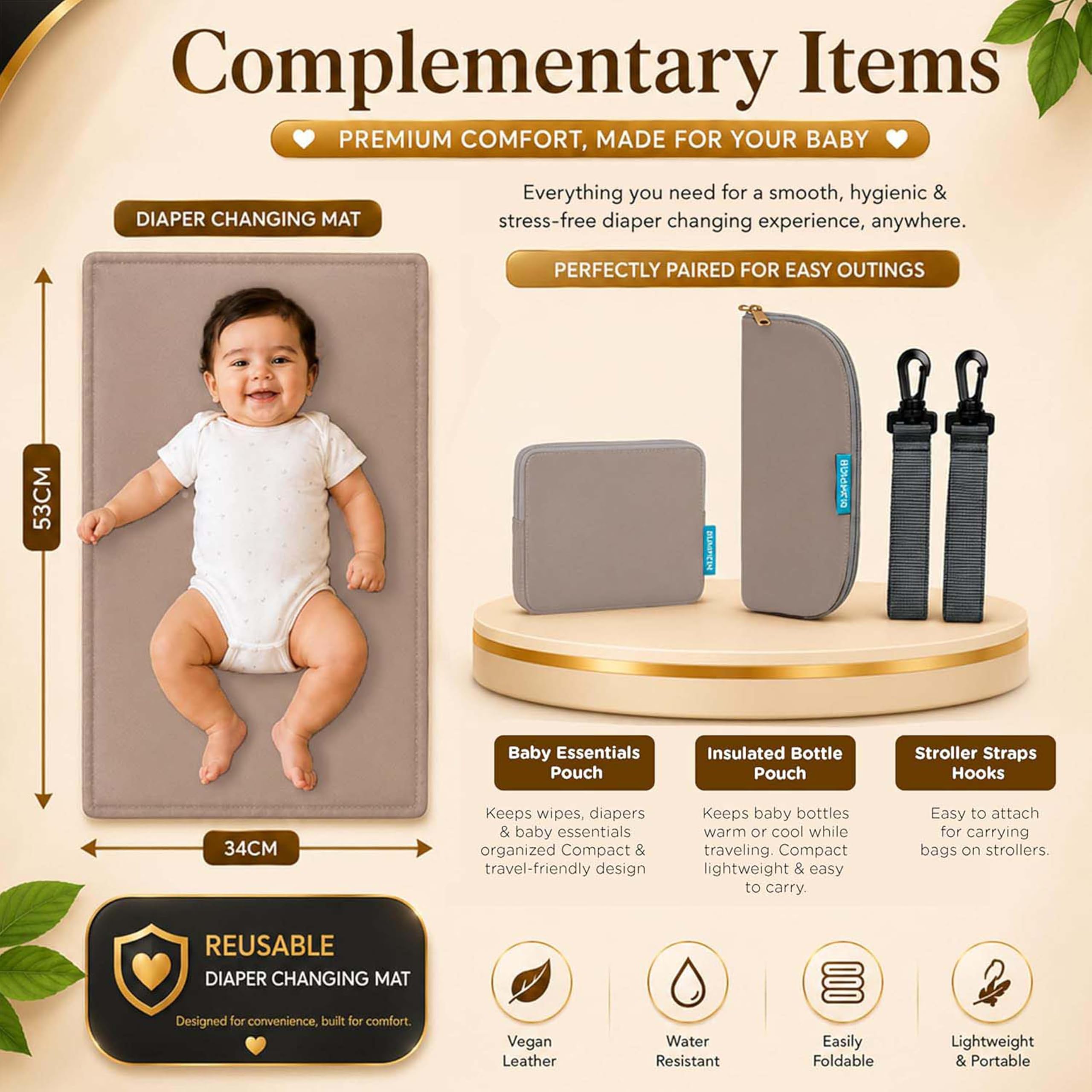 Motherly Patented Design Maternity Diaper Bag with Accessories | Waterproof Baby Travel Bag | Multi-Pocket Organizer for Newborn Essentials & Hospital Use (Envy Series) - Combo Cream Grey