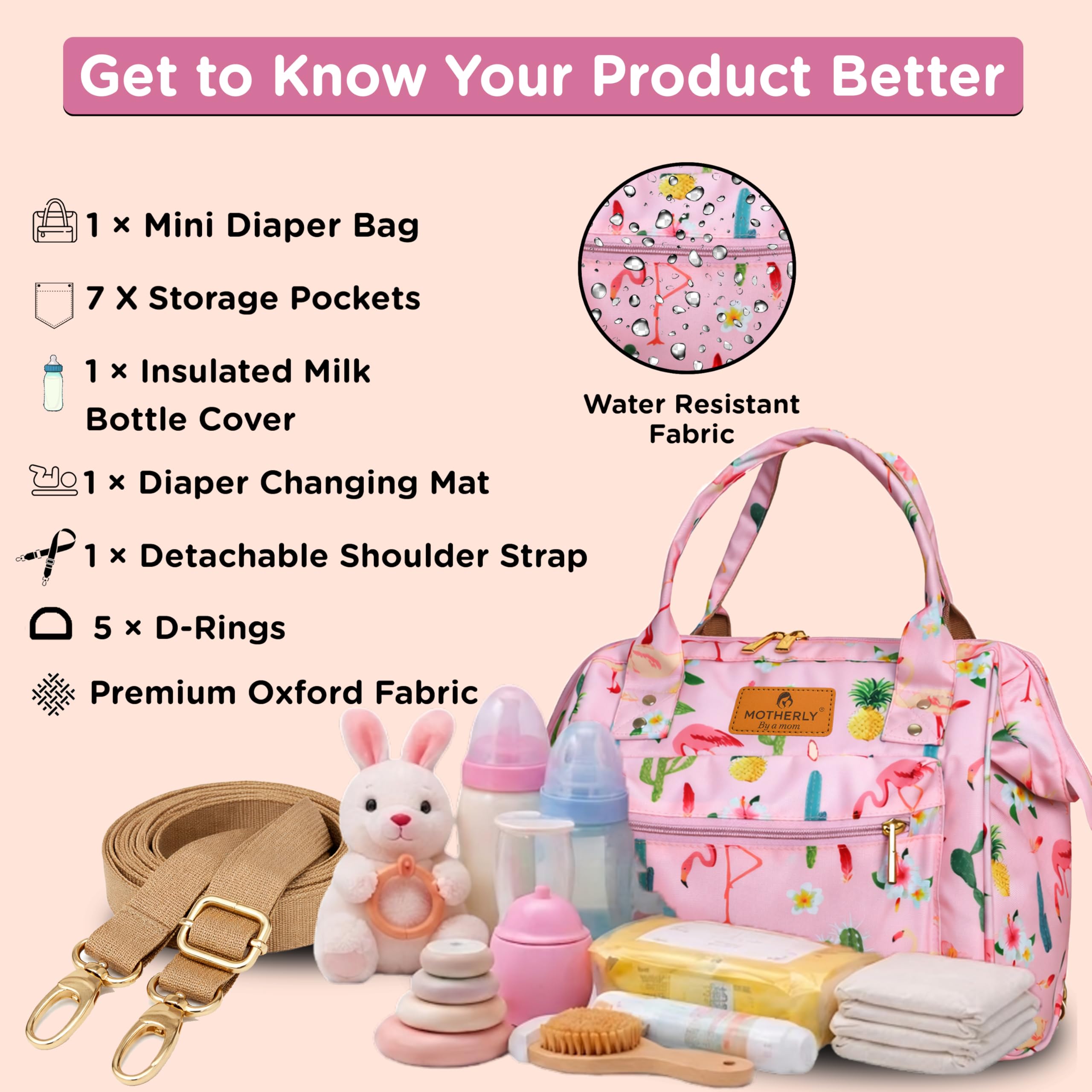 Motherly Nano Diaper Bag for Mothers for Travel – Combo Set with Accessories | Baby Bag for Mother Travel | Diaper Bag for Baby | Baby Bag for Mother and Baby