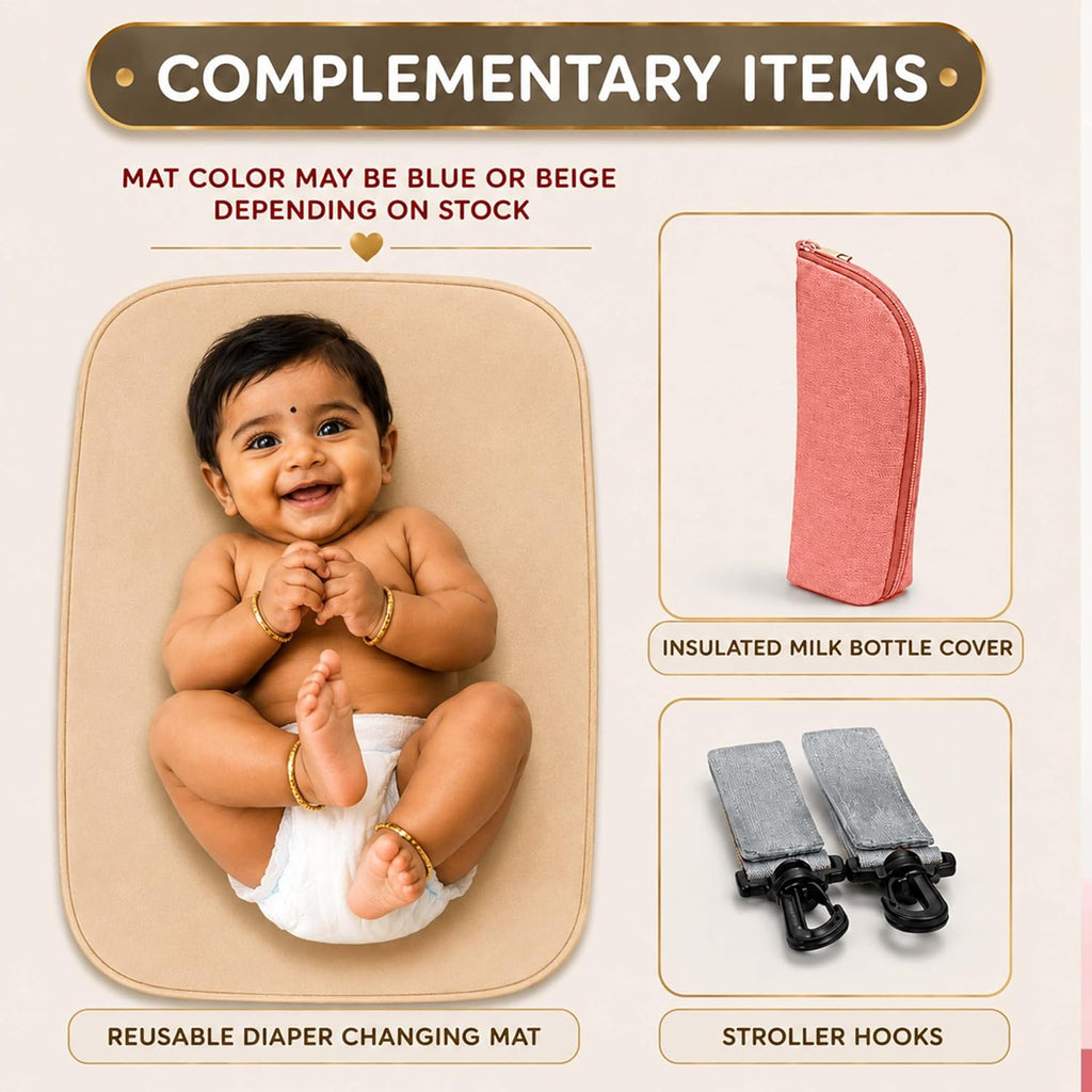 Motherly Crown Combo Melange Fabric Diaper Bag for Mothers for Travel With Warranty | Spacious Diaper Bags for Mom | baby bag for mother travel | Maternity Bags for Mother and Baby
