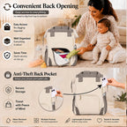 Motherly Patented Design Maternity Diaper Bag with Accessories | Waterproof Baby Travel Bag | Multi-Pocket Organizer for Newborn Essentials & Hospital Use (Envy Series) - Cream Grey