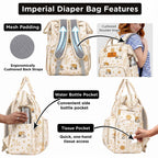 Motherly Imperial Diaper Bag Backpack | Elegant Elephant Print Maternity & Baby Travel Bag | Waterproof Diaper Bag with Insulated Pockets, Large Capacity & Premium Organization(Imperial Series, Cream)