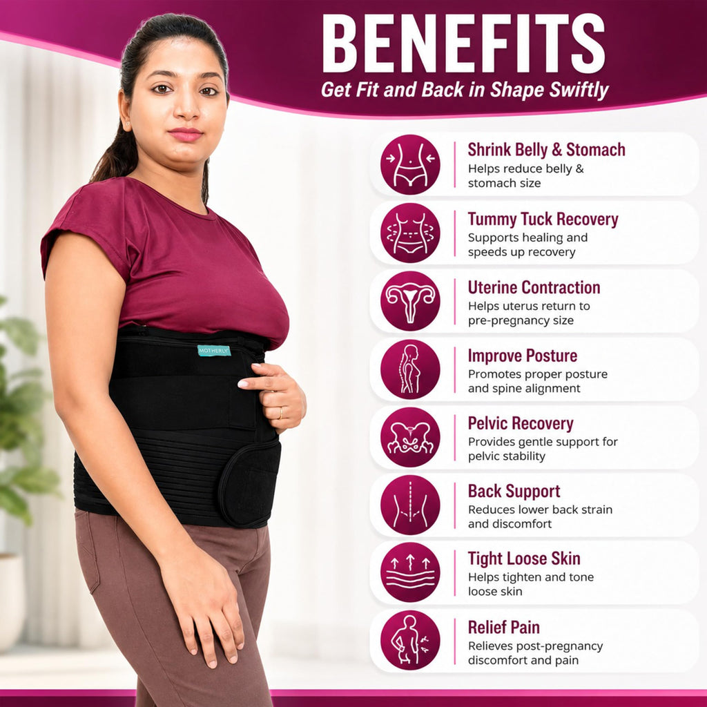 Motherly 3 In 1 Postpartum Recovery Belt (Fit From 30 Inch To 46 Inches Of Waist),One Size