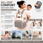 Motherly Patented Design Maternity Diaper Bag with Accessories | Waterproof Baby Travel Bag | Multi-Pocket Organizer for Newborn Essentials & Hospital Use (Envy Series) - Combo Cream Grey
