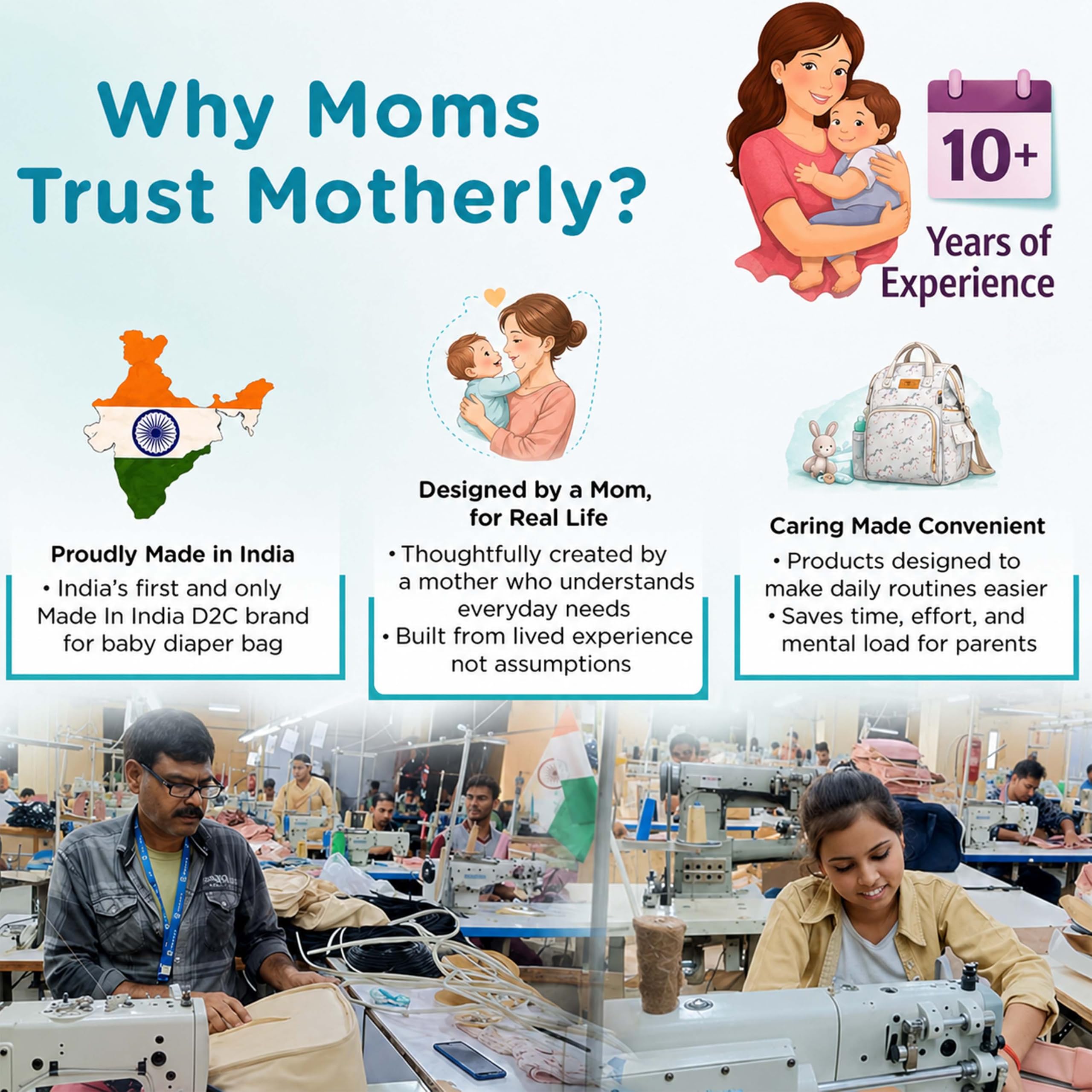 Motherly Patented Diaper Bag Backpack for Moms | Waterproof Baby Travel & Maternity Bag | Spacious Nappy Bag with Multiple Compartments, Insulated Bottle Pockets & Warranty (Kiddo Series, Space)