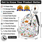 Motherly Patented Diaper Bag Backpack for Moms | Waterproof Baby Travel & Maternity Bag | Spacious Nappy Bag with Multiple Compartments, Insulated Bottle Pockets & Warranty (Kiddo Series, Dino)