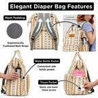 Motherly Patented Diaper Bag Backpack for Moms | Waterproof Baby Travel & Maternity Bag | Spacious Nappy Bag with Multiple Compartments, Insulated Bottle Pockets & Warranty (Ethnic Series, Cream))