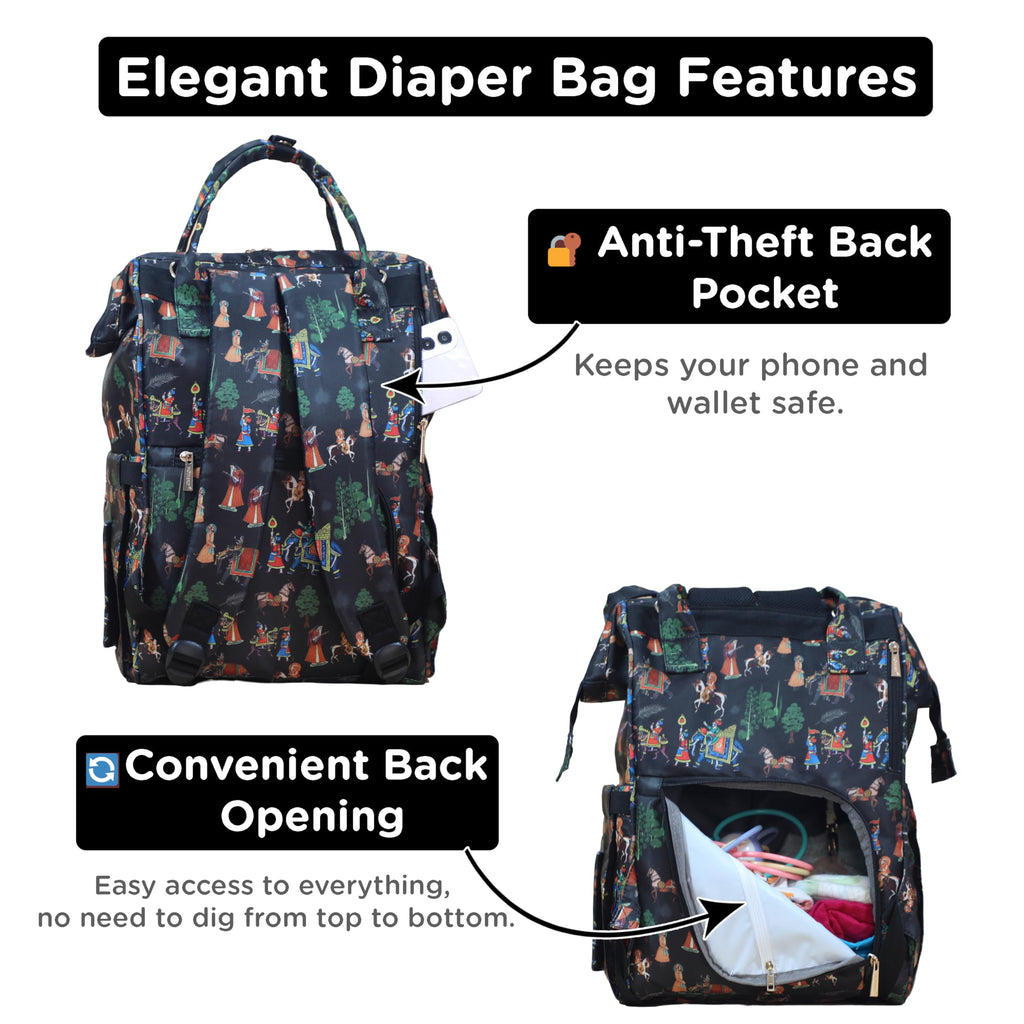 Motherly Patented Diaper Bag Backpack for Moms | Waterproof Baby Travel & Maternity Bag | Spacious Nappy Bag with Insulated Bottle Pockets & Warranty  (Imperial Series, Black)
