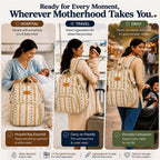 Motherly Patented Diaper Bag Backpack for Moms | Waterproof Baby Travel & Maternity Bag | Spacious Nappy Bag with Multiple Compartments, Insulated Bottle Pockets & Warranty (Ethnic Series, Cream))