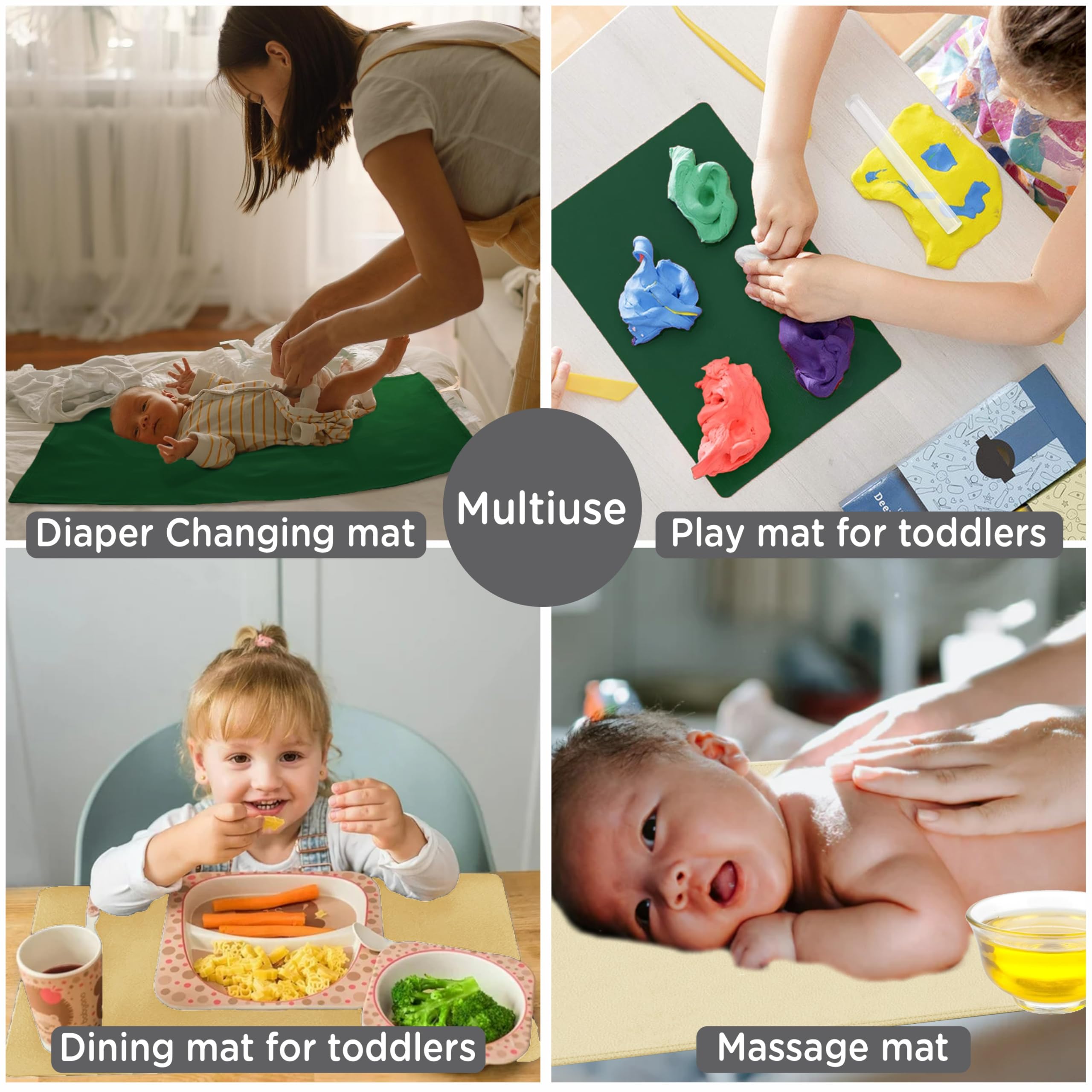 Motherly Premium Baby Mat Combo – Diaper Changing & Massage Mat | Reusable, Portable Bed Protector for Boys & Girls - grey-and-cream