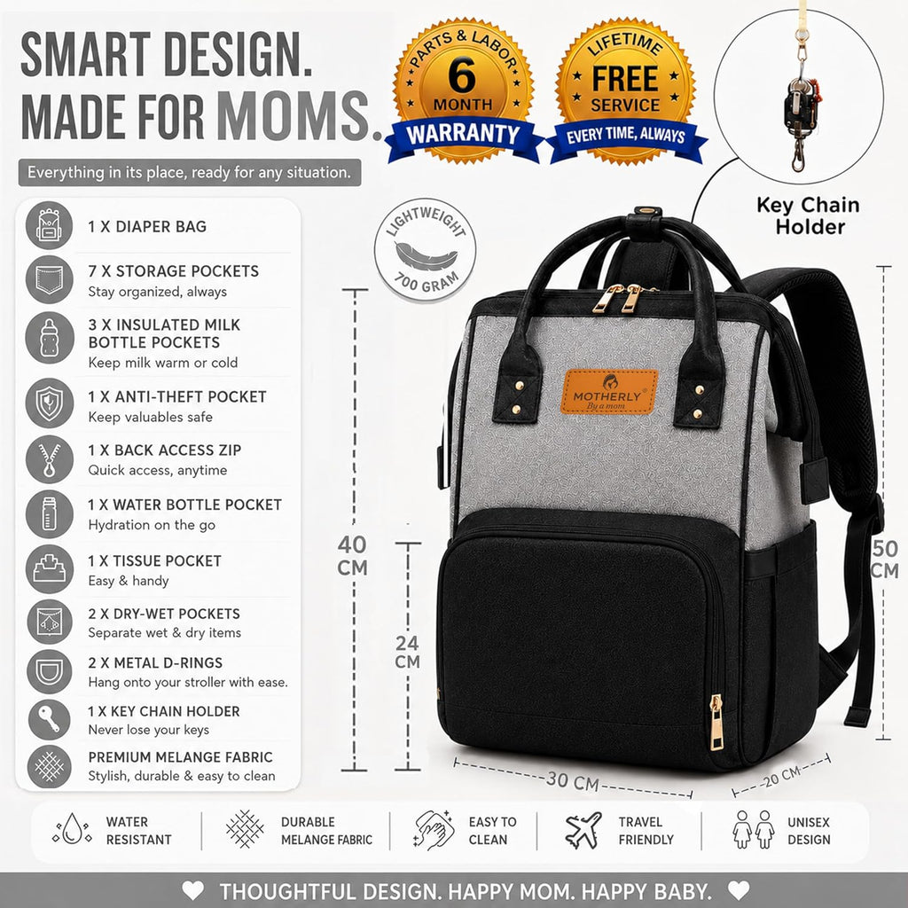 Motherly Crown Combo Melange Fabric Diaper Bag for Mothers for Travel With Warranty | Spacious Diaper Bags for Mom | baby bag for mother travel | Maternity Bags for Mother and Baby