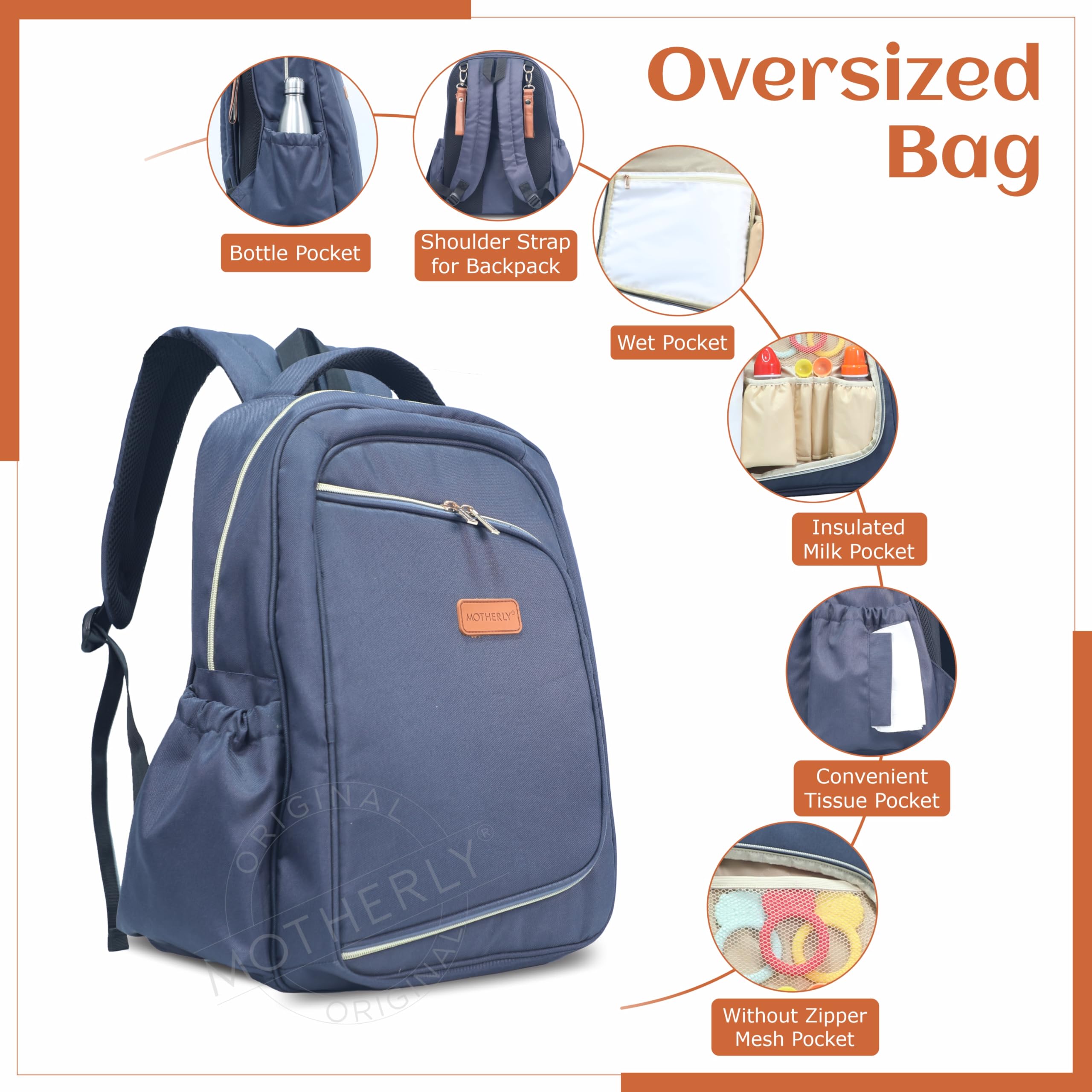 Motherly Solid Color Diaper Bag for Mothers for Travel, Maternity Bag for Newborn Baby, Mothers Travelling Bag, Multiple Pocket Water Resistant Baby Bag, Hospital Bag for Moms with Offers