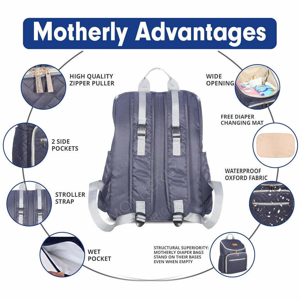 Motherly Diaper Quilted Diaper Bag for Mothers for Travel with Changing Mat - Spacious Diaper Bags for Mom | Baby Bag with Multi-Pocket Design | Maternity Bags for Mother and Baby
