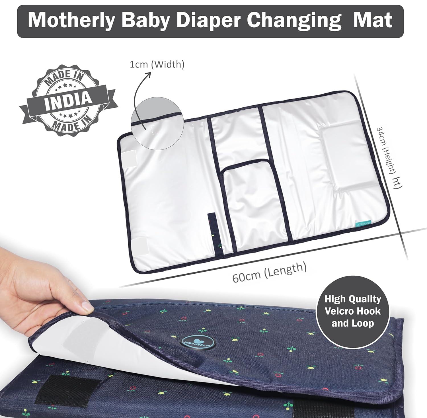 Motherly Portable Diaper Changing Mat – Leak-Proof, One-Hand Foldable Pad for Travel & Baby Shower Gift