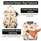 Motherly Imperial Diaper Bag Backpack | Elegant Elephant Print Maternity & Baby Travel Bag | Waterproof Diaper Bag with Insulated Pockets, Large Capacity & Premium Organization(Imperial Series, Cream)