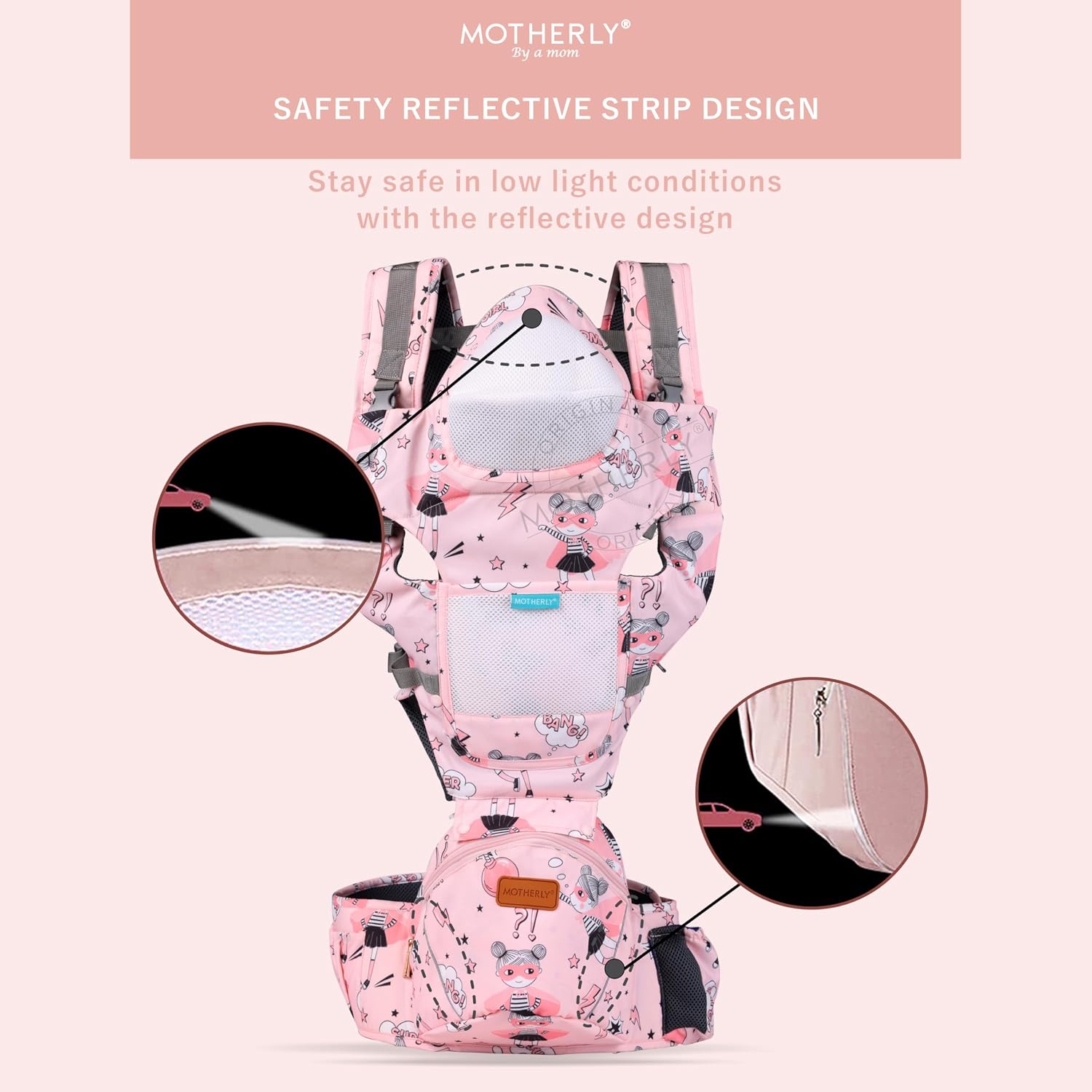 Motherly 6-in-1 Baby Carrier (0–3 Years) – Adjustable, Hands-Free Carrier with Hip Seat, Head Support & Buckle Strap