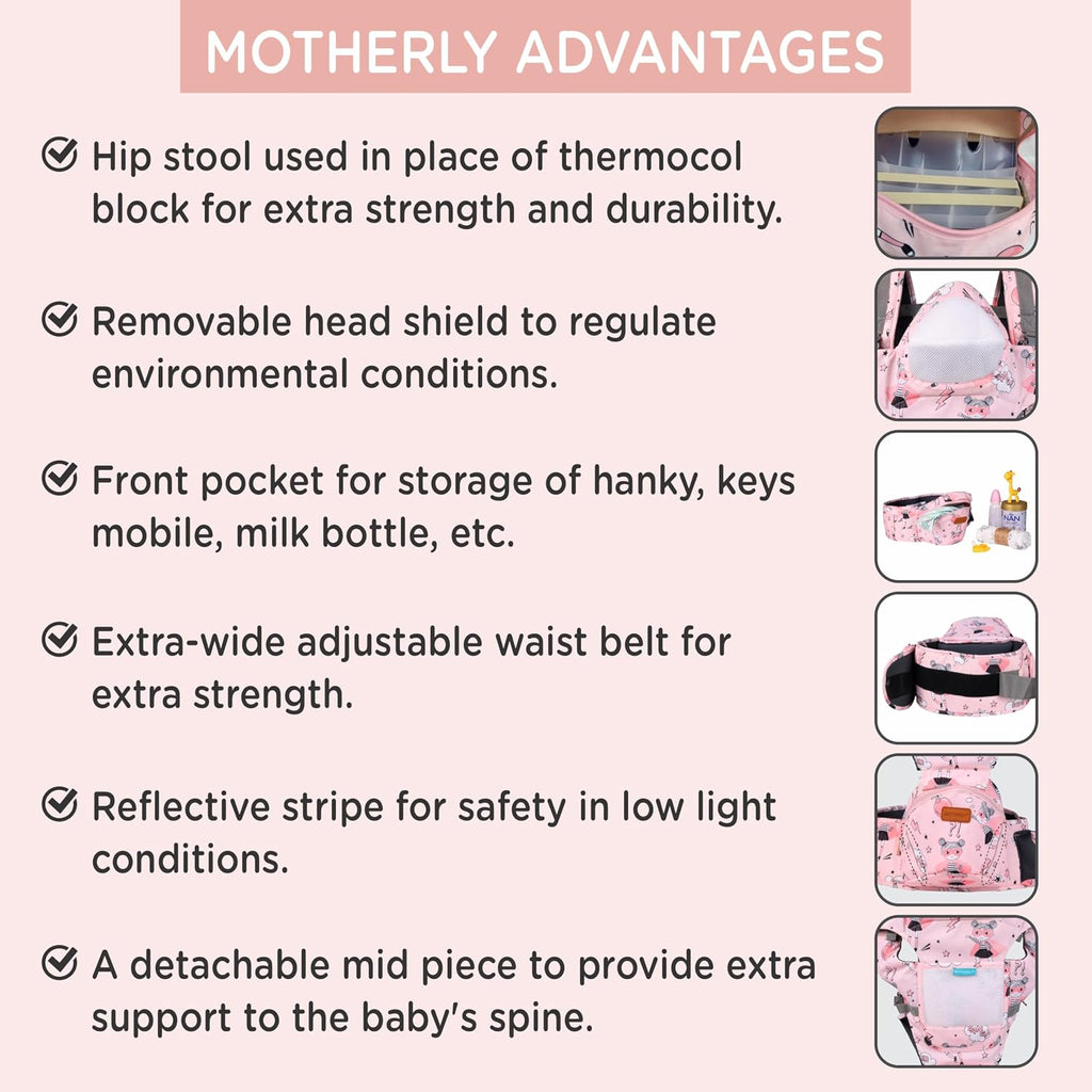 Motherly 6-in-1 Baby Carrier (0–3 Years) – Adjustable, Hands-Free Carrier with Hip Seat, Head Support & Buckle Strap