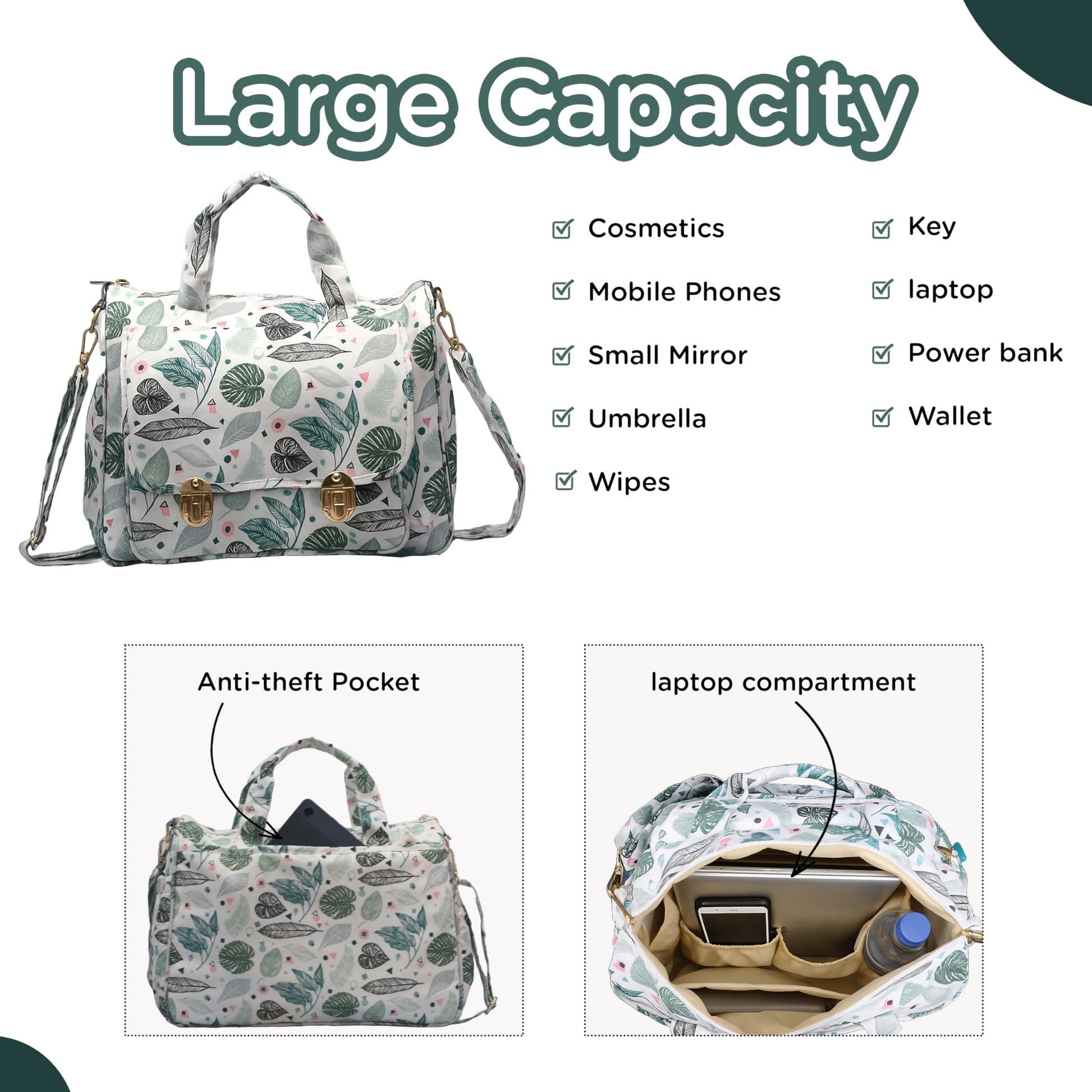 Motherly WOW Laptop Bag for Women Office Use | Stylish Handbag with 15-Inch Laptop Compartment | Office Bag, Shoulder Bag & Messenger Tote - MOTHERLY