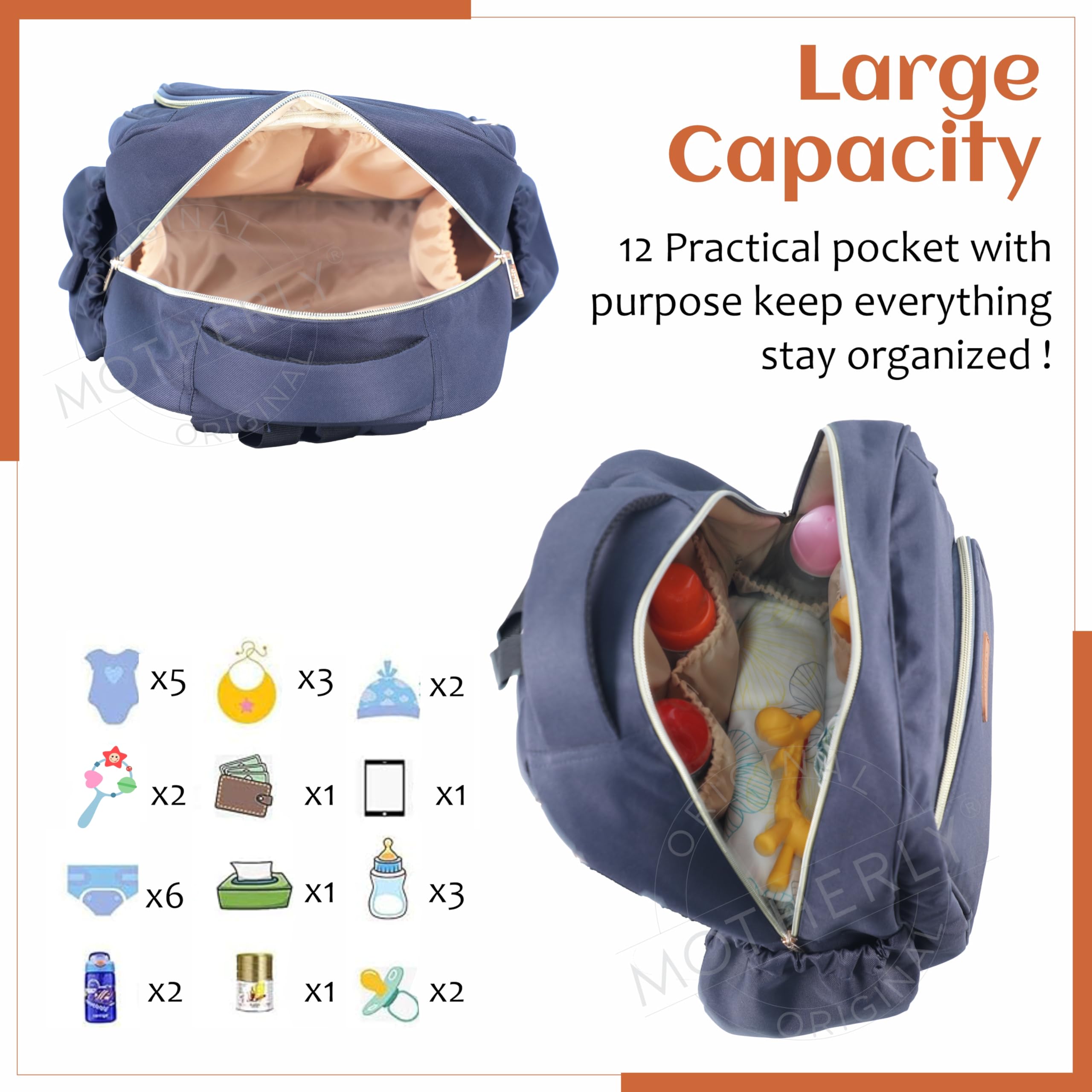 Motherly Solid Color Diaper Bag for Mothers for Travel, Maternity Bag for Newborn Baby, Mothers Travelling Bag, Multiple Pocket Water Resistant Baby Bag, Hospital Bag for Moms with Offers