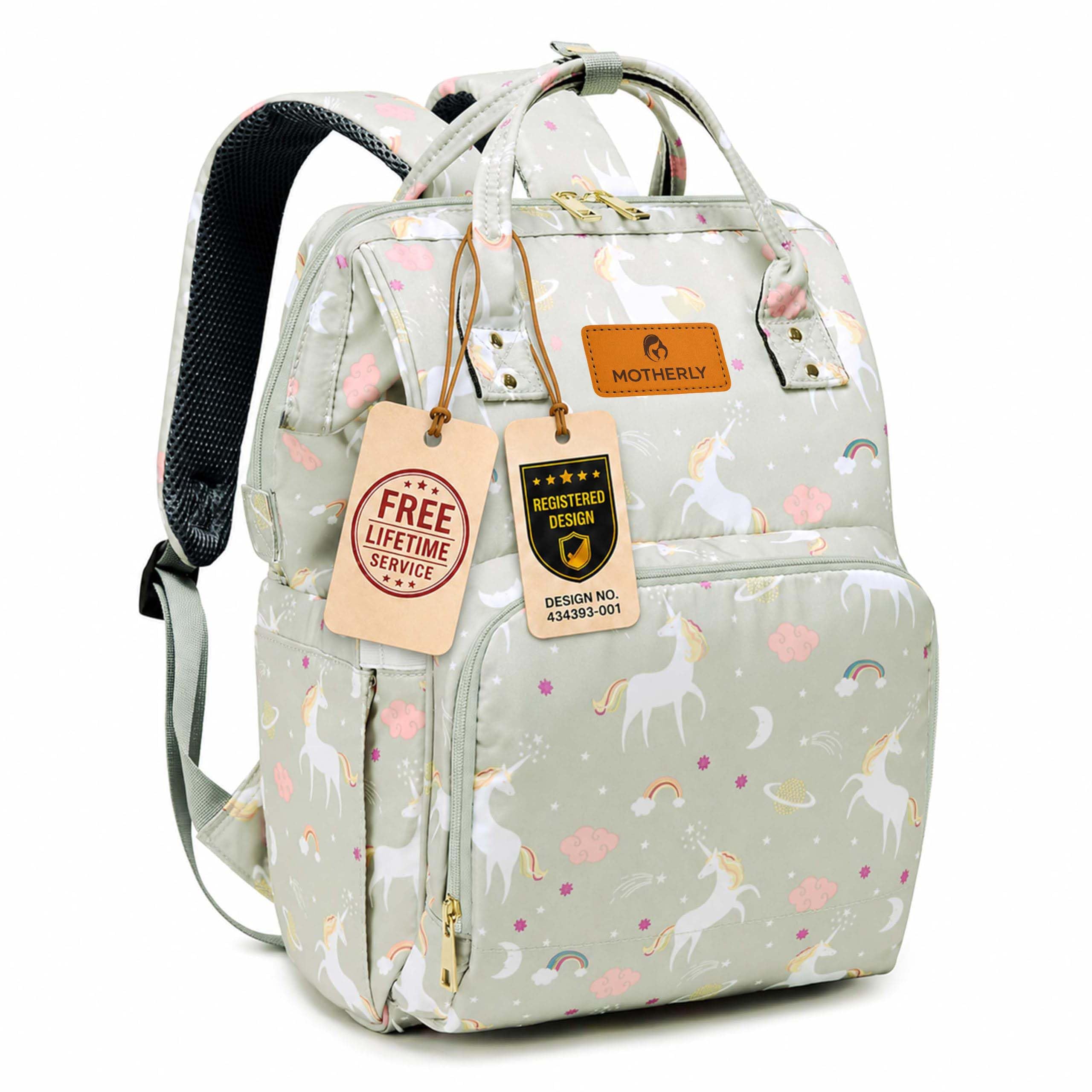 Motherly Patented Diaper Bag Backpack for Moms | Waterproof Baby Travel & Maternity Bag | Spacious Nappy Bag with Insulated Bottle Pockets & Warranty  (Elegant Series)