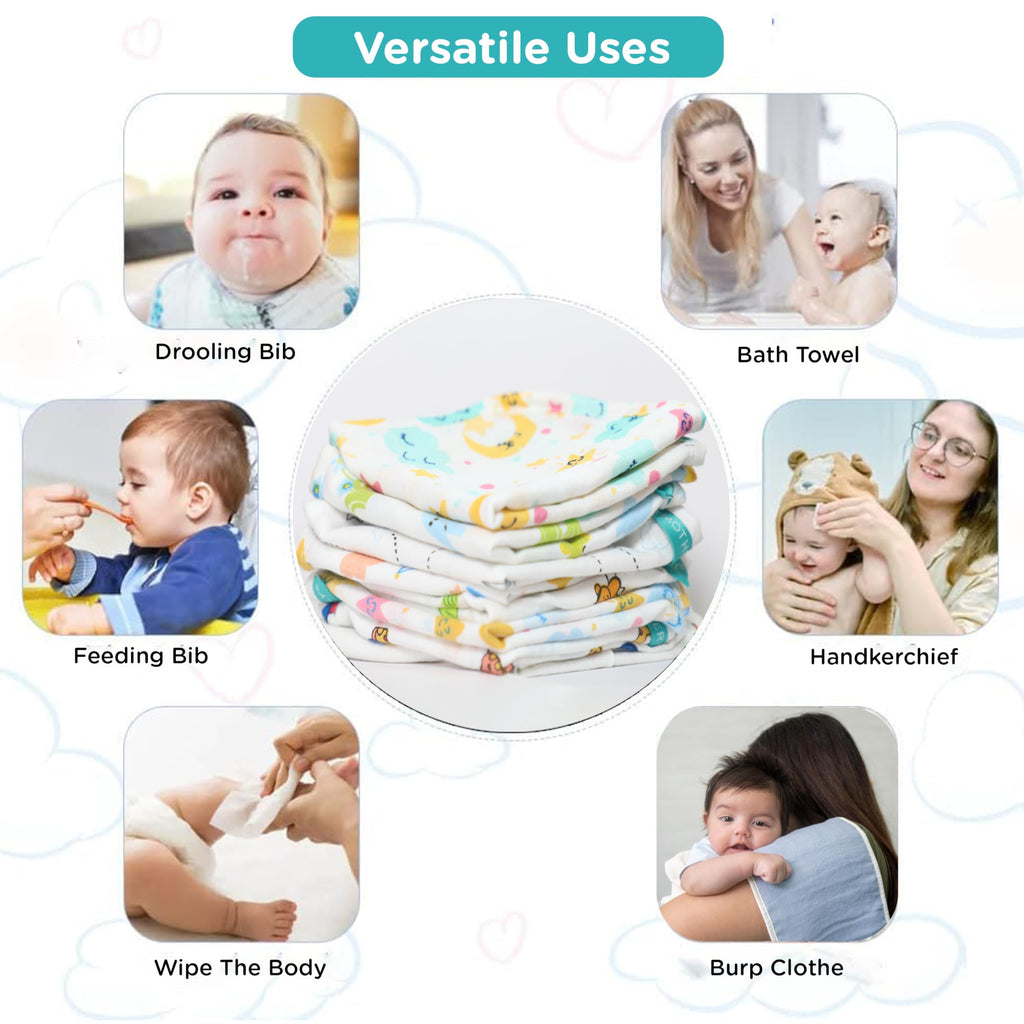 Motherly Muslin Baby Napkins for Newborn | Baby Handkerchief & Wash Cloth for Newborn Baby