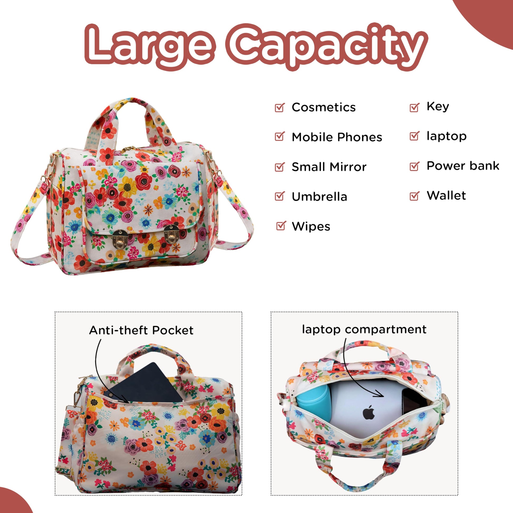 Motherly WOW Laptop Bag for Women Office Use | Stylish Handbag with 15-Inch Laptop Compartment | Office Bag, Shoulder Bag & Messenger Tote - MOTHERLY