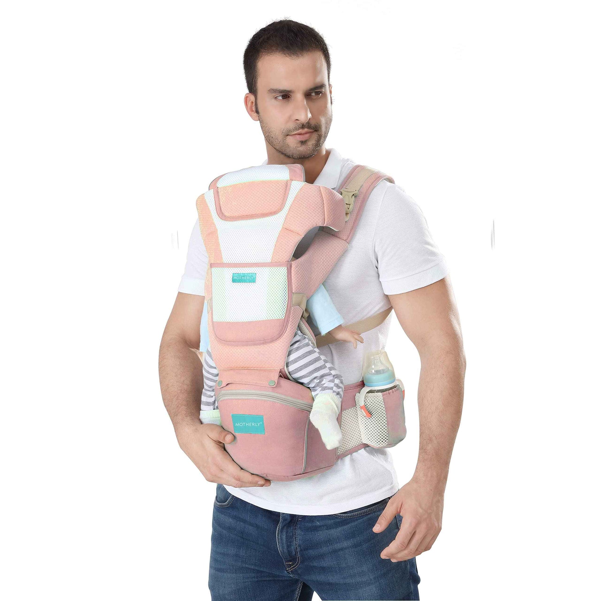Motherly Baby Carrier for 0 to 3 Year Baby – Adjustable Hands Free 6-in-1 Baby Carrier with Detachable Hip Seat | baby carrier for new born |  Toddler Carrier with Head Support & Buckle Strap for Hiking & Everyday Use (Blue)