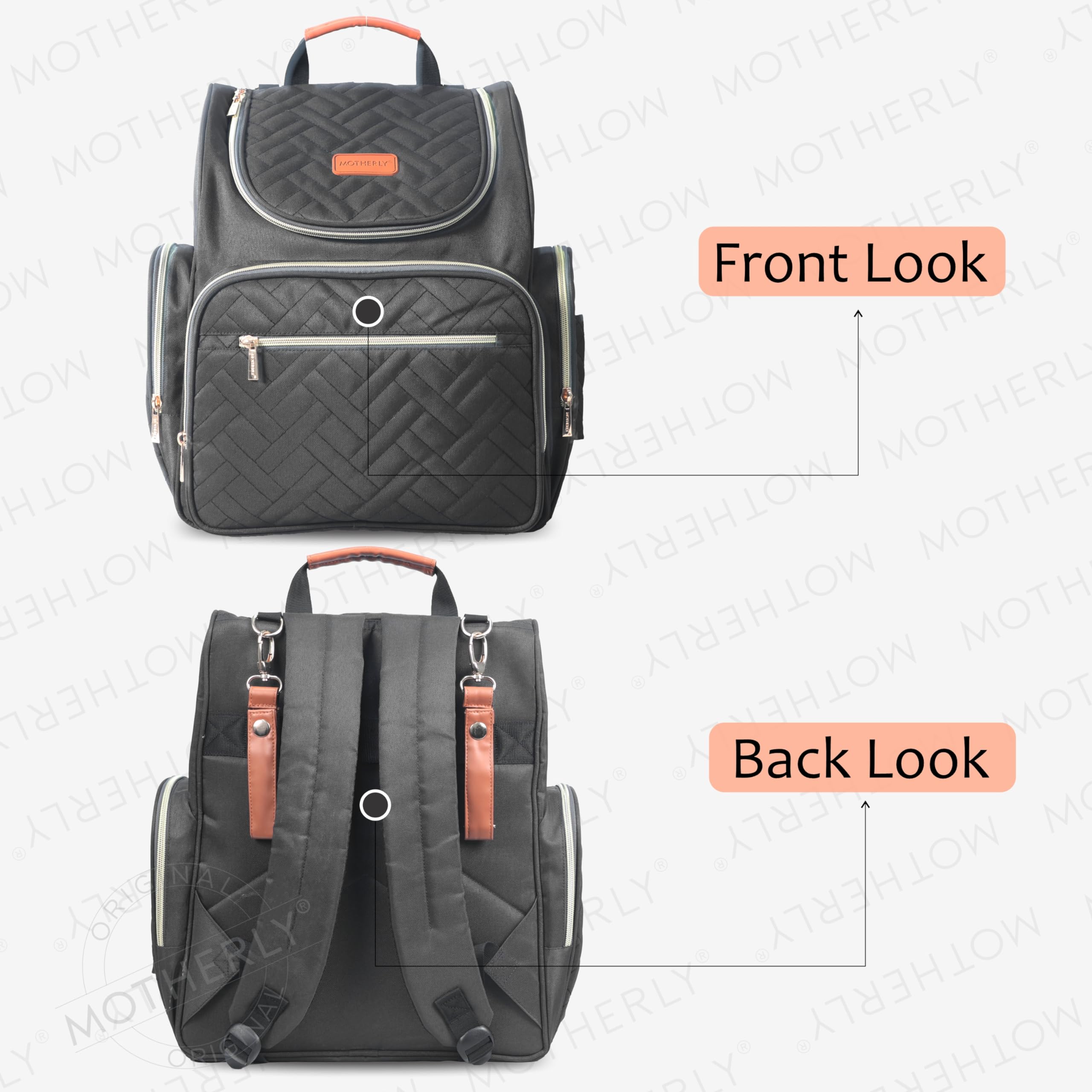 Motherly Diaper Quilted Diaper Bag for Mothers for Travel with Changing Mat - Spacious Diaper Bags for Mom | Baby Bag with Multi-Pocket Design | Maternity Bags for Mother and Baby