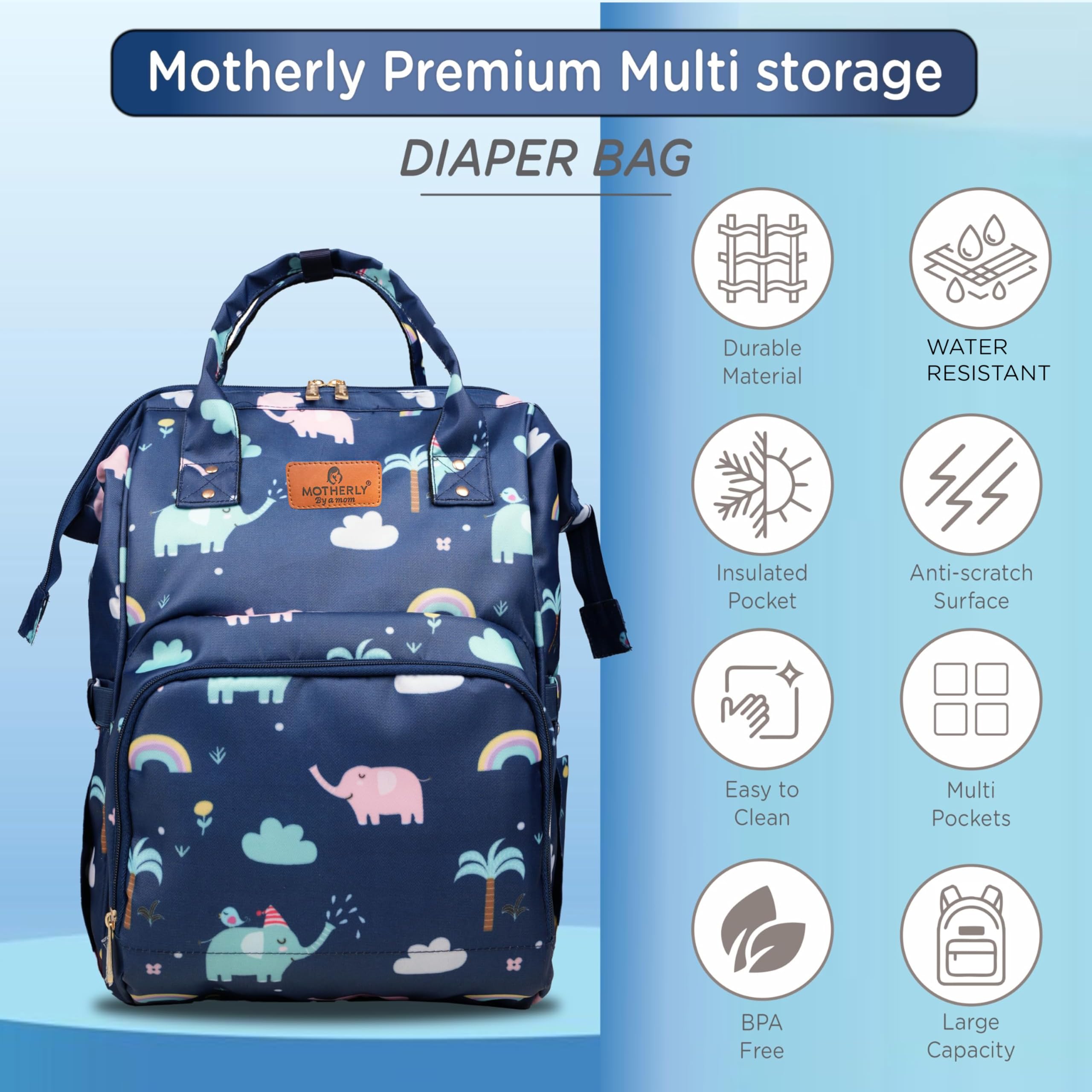 Motherly Flame Print Diaper Bag for Moms – Water-Resistant Travel & Maternity Bag with Multiple Pockets & Warranty