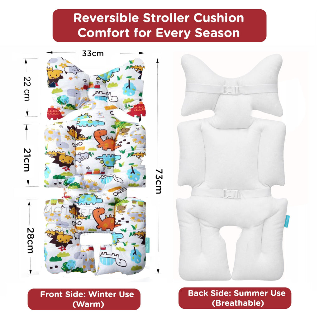 Motherly Baby Stroller Seat Cushion | Reversible and Universal Fit Pad for Strollers, High Chairs, Car Seats & Rockers | Soft, Breathable Pram Liner with Secure Straps & Safety Belt Slot - cartoon-diansour-1