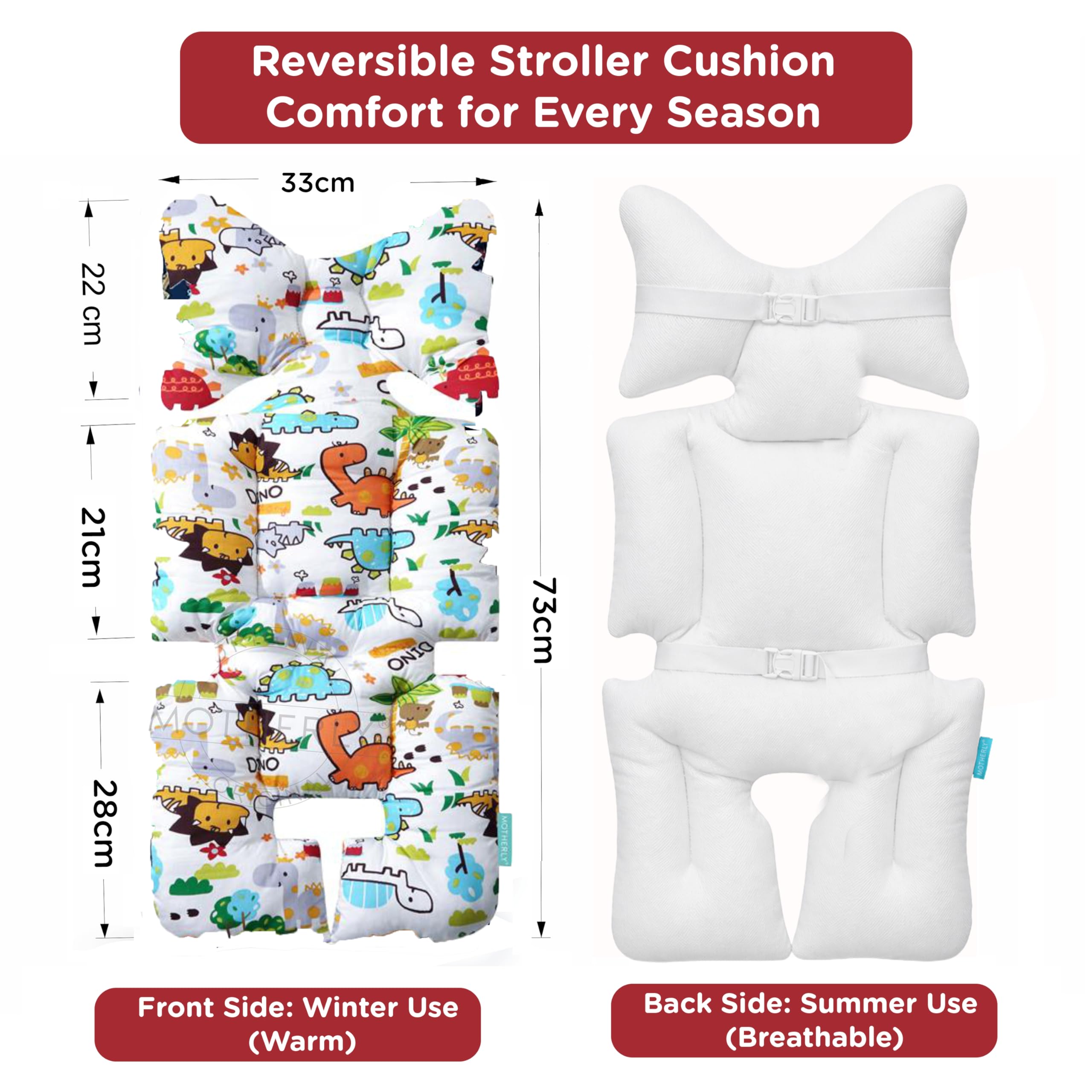 Motherly Baby Stroller Seat Cushion | Reversible and Universal Fit Pad for Strollers, High Chairs, Car Seats & Rockers | Soft, Breathable Pram Liner with Secure Straps & Safety Belt Slot - cartoon-diansour-1