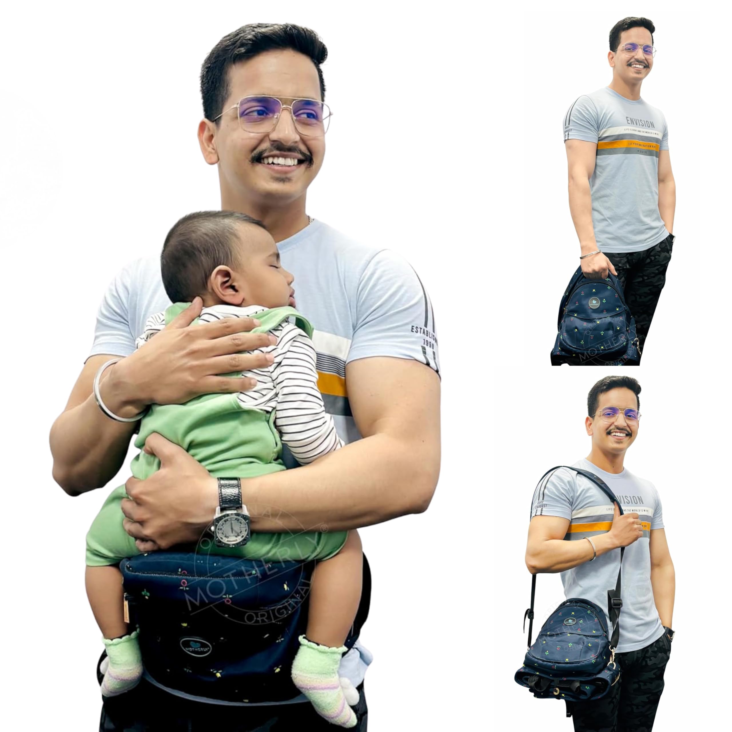 Motherly Ready to Use hip seat Baby Carrier|Convertible Sling Carrier|for 5-36 Months (Blue Flower)