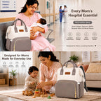 Motherly Patented Design Maternity Diaper Bag with Accessories | Waterproof Baby Travel Bag | Multi-Pocket Organizer for Newborn Essentials & Hospital Use (Envy Series) - Cream Grey