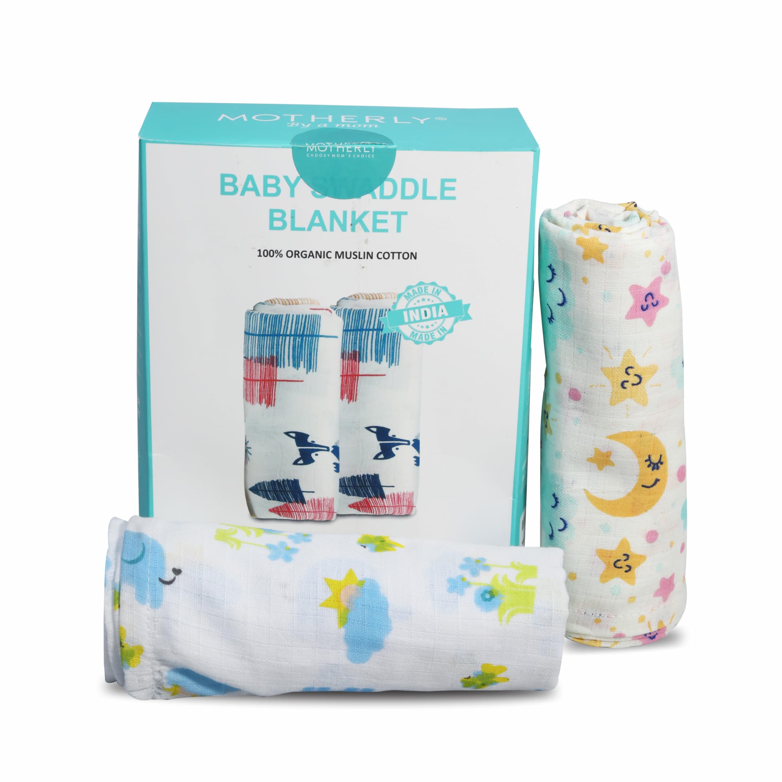 Motherly Baby Swaddle, Burp Cloth & Bath Towel Set (Pack of 2), Soft Breathable Receiving Blanket for Newborns & Toddlers (0–5 Years), Multi-Use Baby Wrap, Ideal Gift