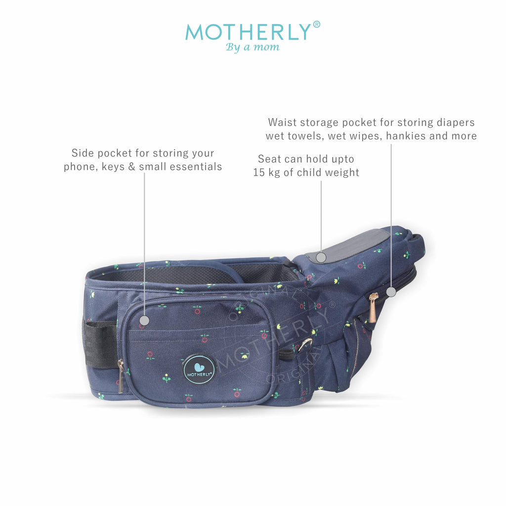 Motherly Ready to Use hip seat Baby Carrier|Convertible Sling Carrier|for 5-36 Months (Blue Flower)