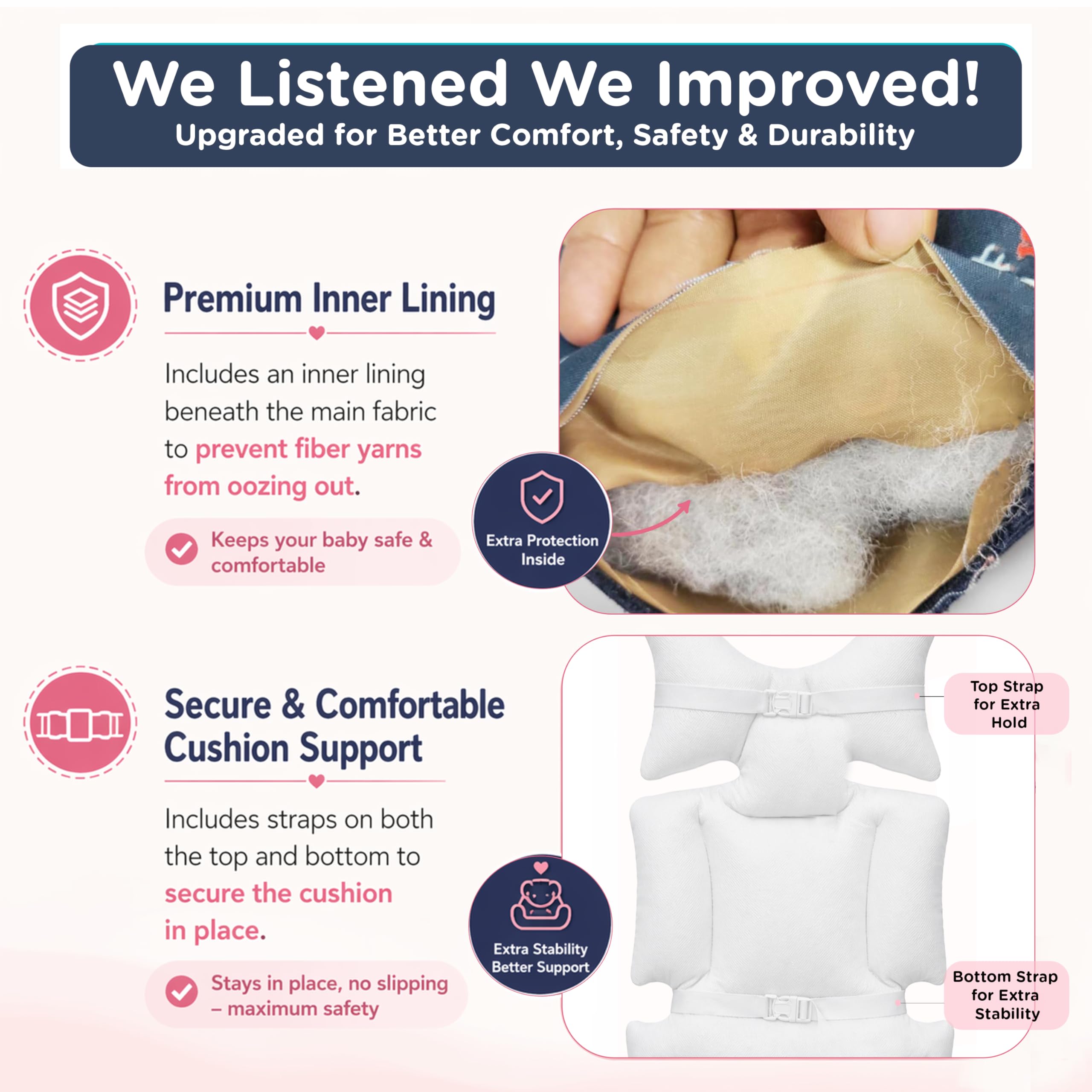 Motherly Baby Stroller Seat Cushion | Reversible and Universal Fit Pad for Strollers, High Chairs, Car Seats & Rockers | Soft, Breathable Pram Liner with Secure Straps & Safety Belt Slot - cartoon-diansour-1