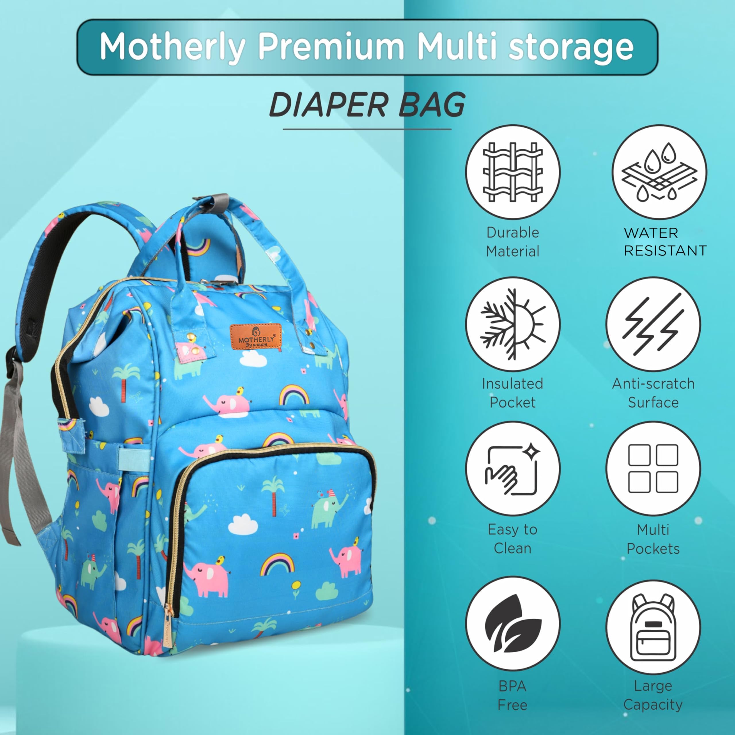 Motherly Flame Print Diaper Bag for Moms – Water-Resistant Travel & Maternity Bag with Multiple Pockets & Warranty