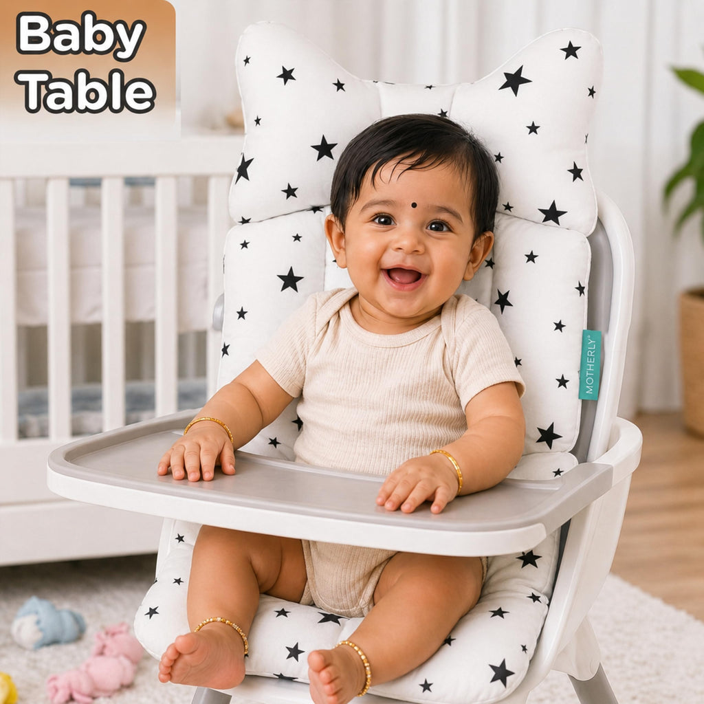 Motherly Baby Stroller Seat Cushion | Reversible and Universal Fit Pad for Strollers, High Chairs, Car Seats & Rockers | Soft, Breathable Pram Liner with Secure Straps & Safety Belt Slot - grey-star