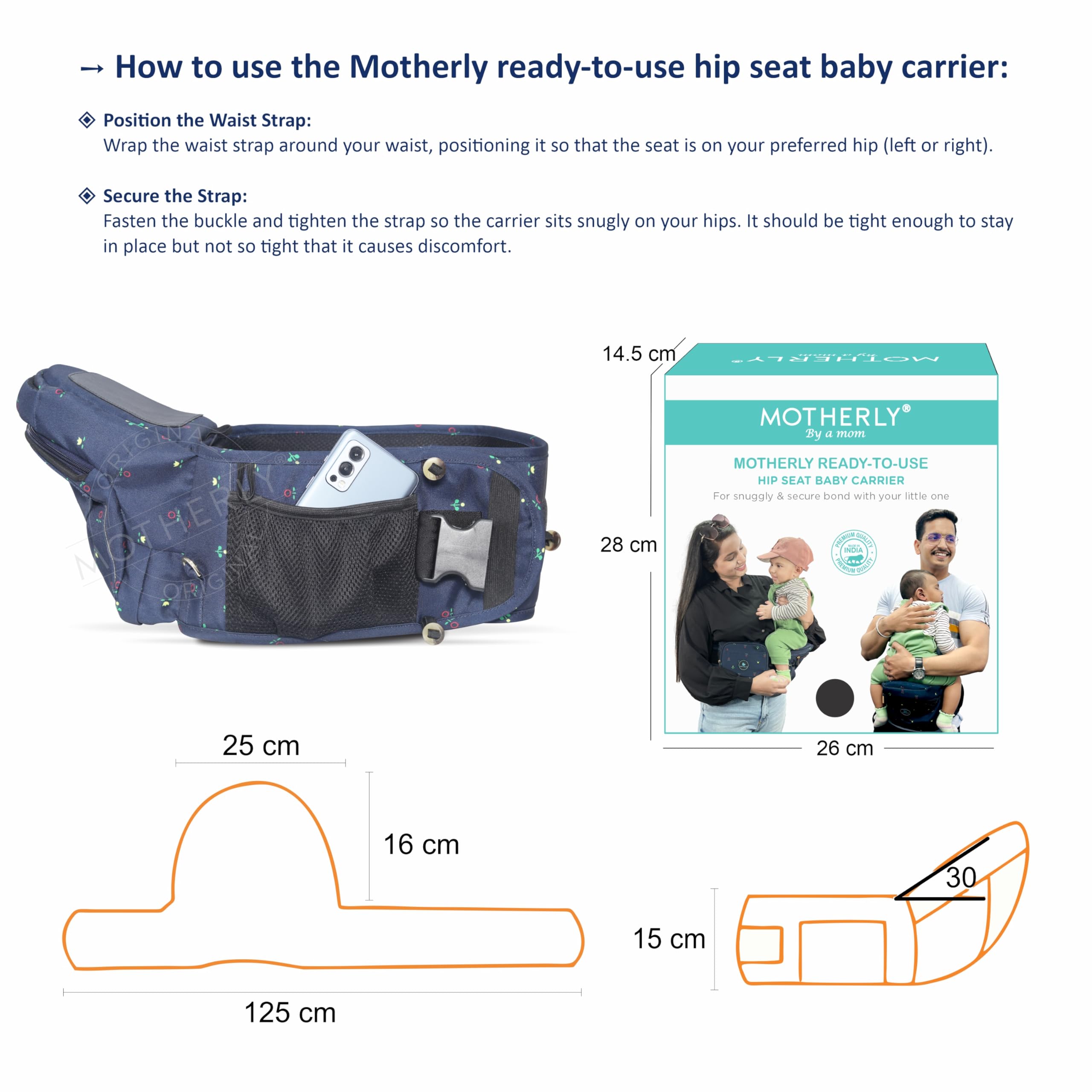 Motherly Ready to Use hip seat Baby Carrier|Convertible Sling Carrier|for 5-36 Months (Blue Flower)