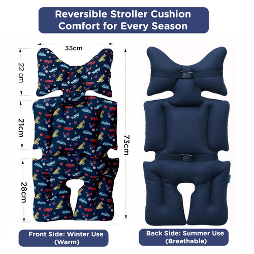 Motherly Baby Stroller Seat Cushion | Reversible and Universal Fit Pad for Strollers, High Chairs, Car Seats & Rockers | Soft, Breathable Pram Liner with Secure Straps & Safety Belt Slot - Car
