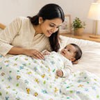 Motherly 100% Organic Cotton Reversible Quilted Flannel Winter Blanket, Baby Blanket with Inbuilt Quilt & Removable Cover, Breathable Ultrasoft AC Blanket for Baby Boy & Girl (190x105 cm) 0-24 Months