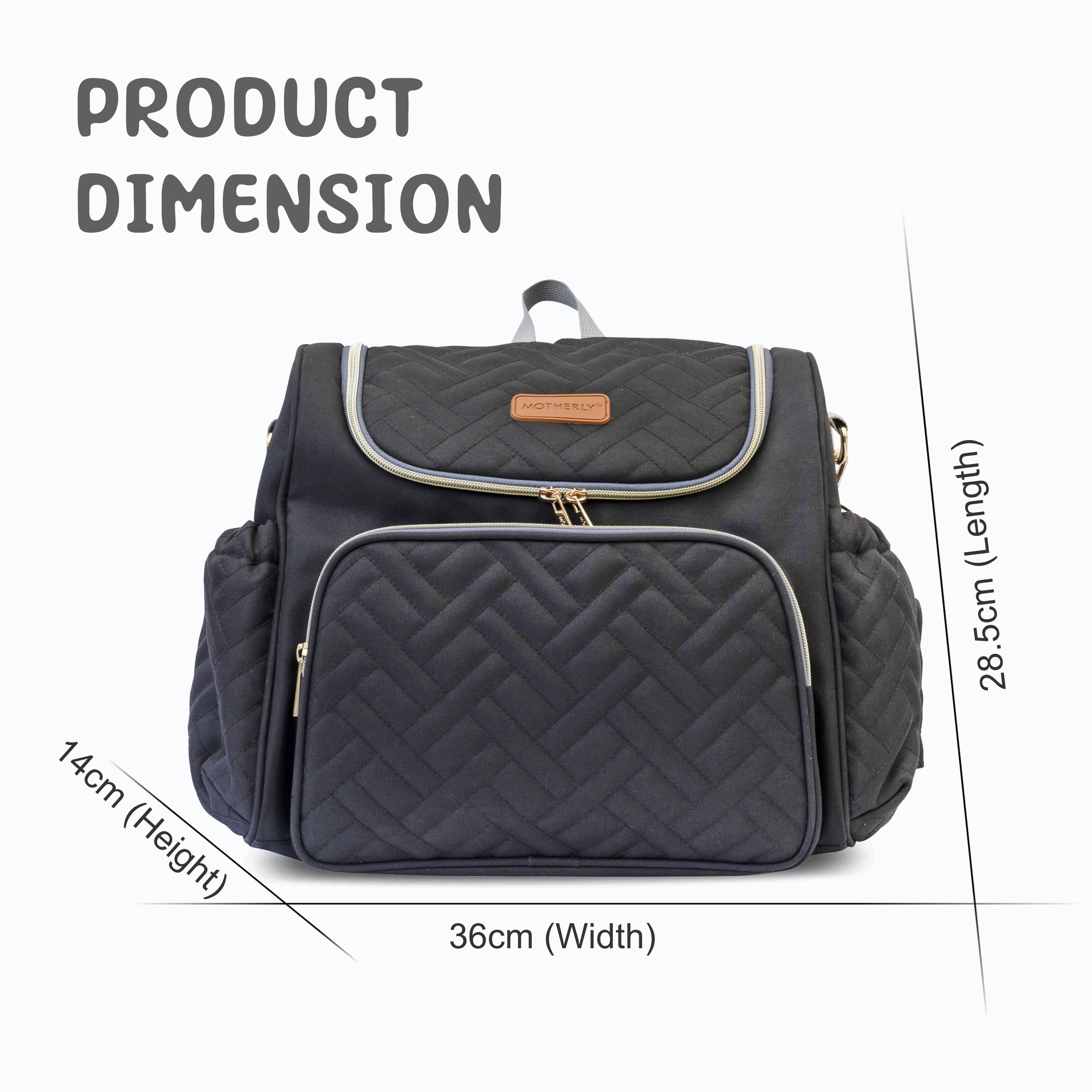 Motherly Diaper Quilted Diaper Bag for Mothers for Travel with Changing Mat - Spacious Diaper Bags for Mom | Baby Bag with Multi-Pocket Design | Maternity Bags for Mother and Baby (Black) - MOTHERLY