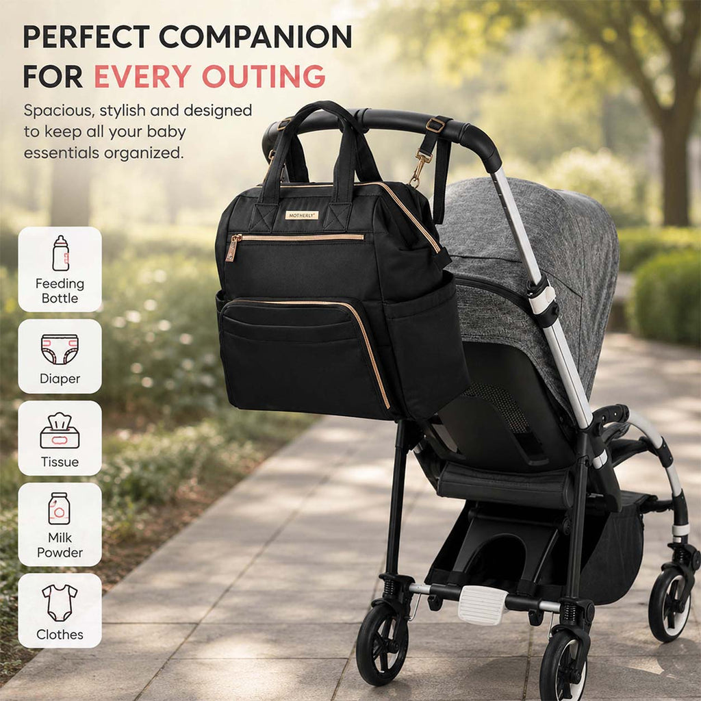 Motherly Evoke Diaper Bag for Moms – Water-Resistant Maternity & Travel Bag with Multiple Pockets, Warranty & Special Offers