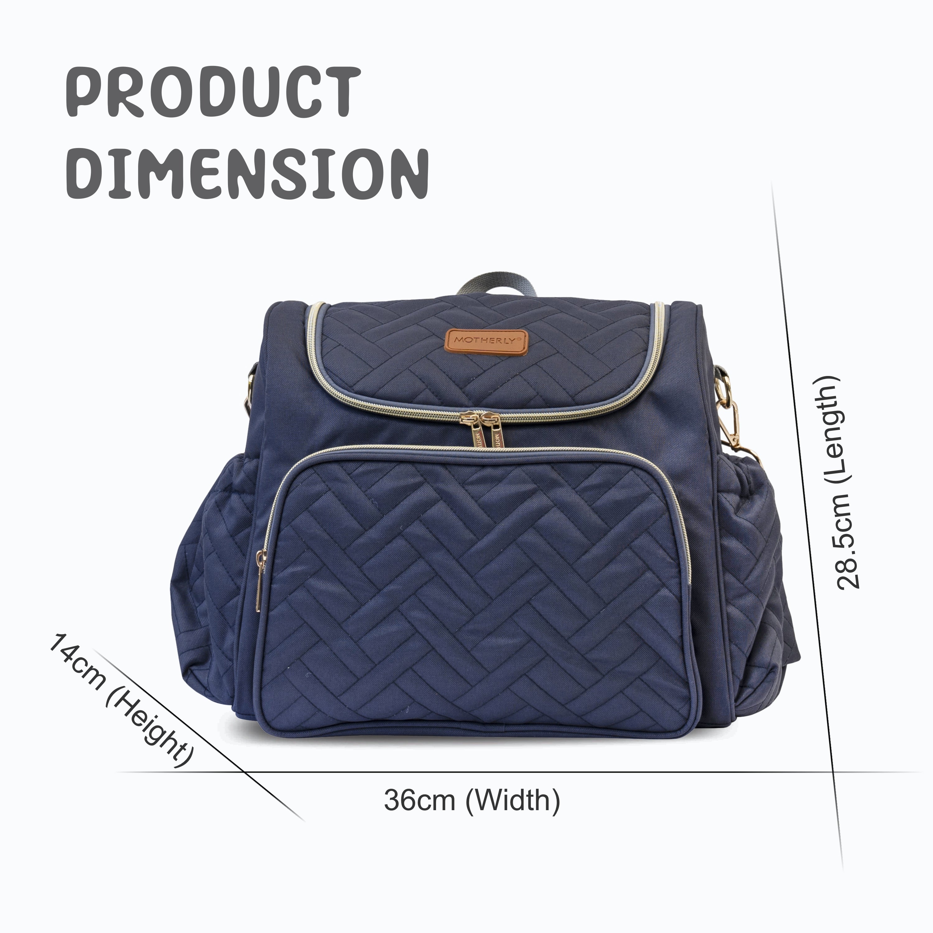 Motherly Diaper Quilted Diaper Bag for Mothers for Travel with Changing Mat - Spacious Diaper Bags for Mom | Baby Bag with Multi-Pocket Design | Maternity Bags for Mother and Baby (Black) - MOTHERLY