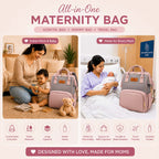 Motherly Crown Melange Fabric Diaper Bag for Travel & Maternity, Multipocket Water-Resistant Hospital Organizer for Newborn Moms with Warranty