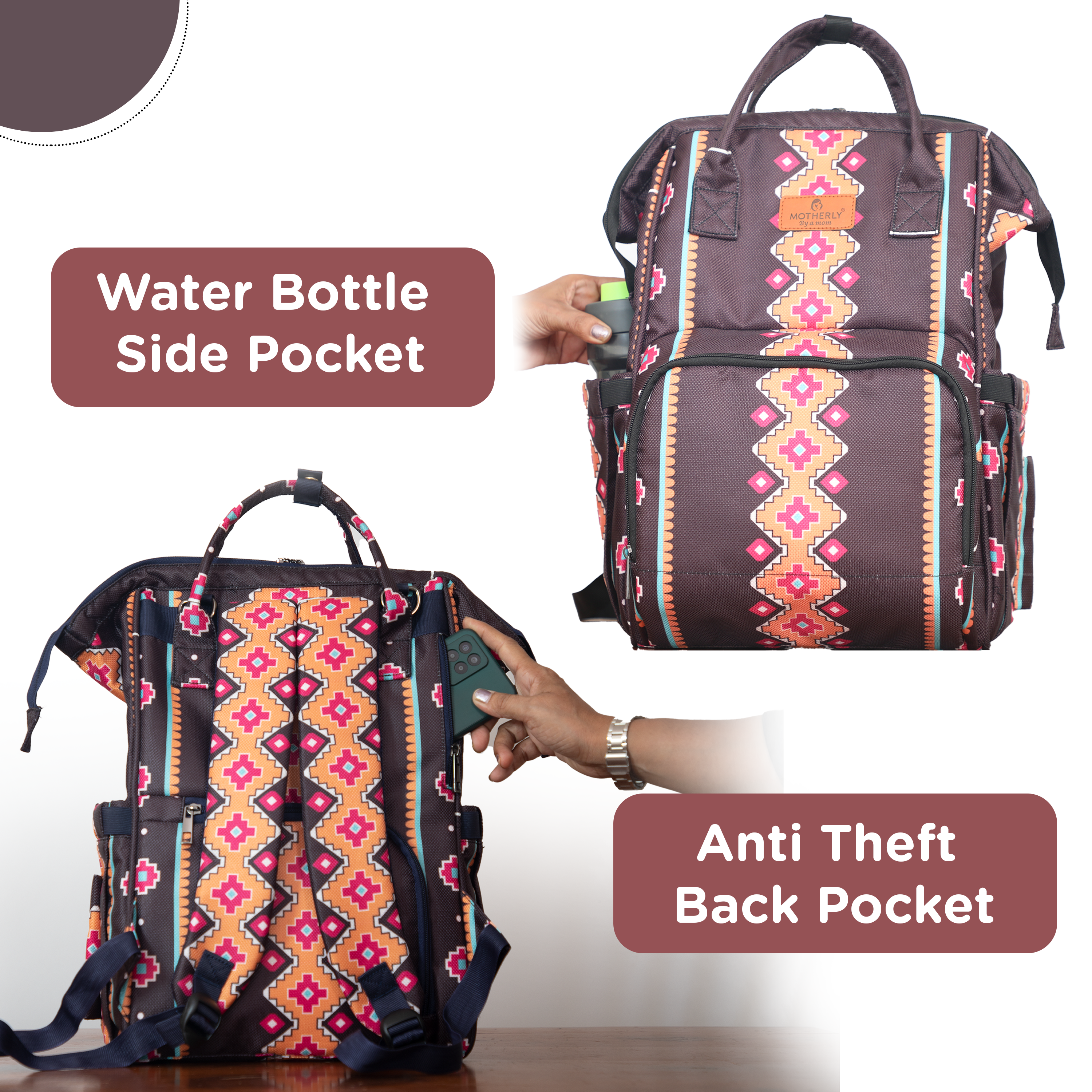 Motherly VivaLuxe Baby Bag for Mother Travel with Warranty/Diaper Bag with Insulated Baby Bottle Pocket/Diaper Bag for Mothers for Travel with Multi Compartments, Diaper Bags for Mom (Black)