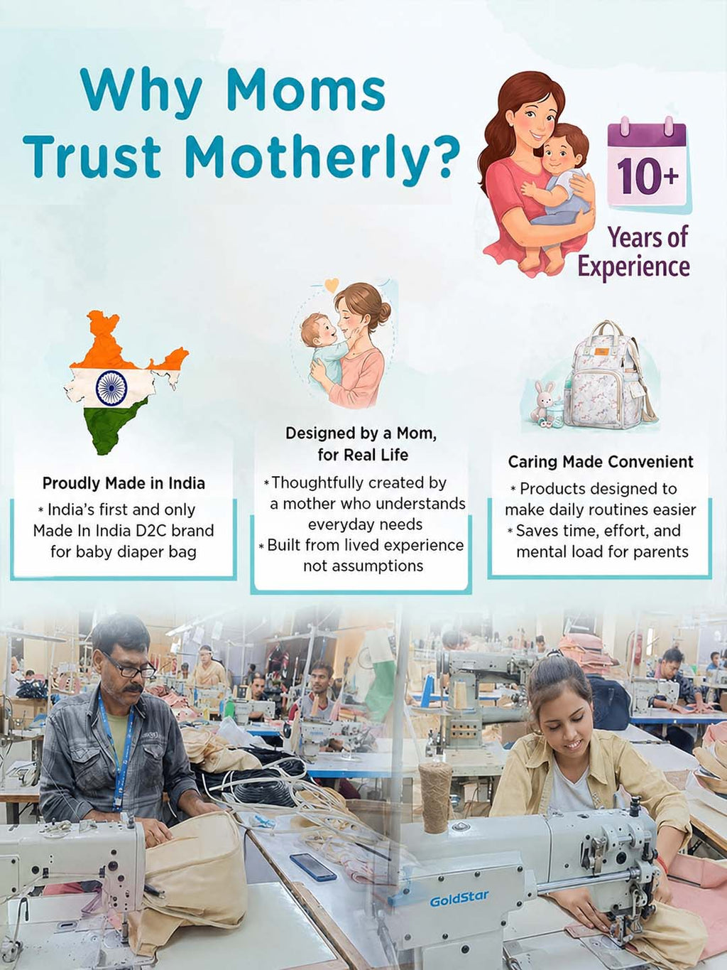 Motherly Patented Diaper Bag Backpack for Moms | Waterproof Baby Travel & Maternity Bag | Spacious Nappy Bag with Multiple Compartments, Insulated Bottle Pockets & Warranty (VivaLuxe Series)