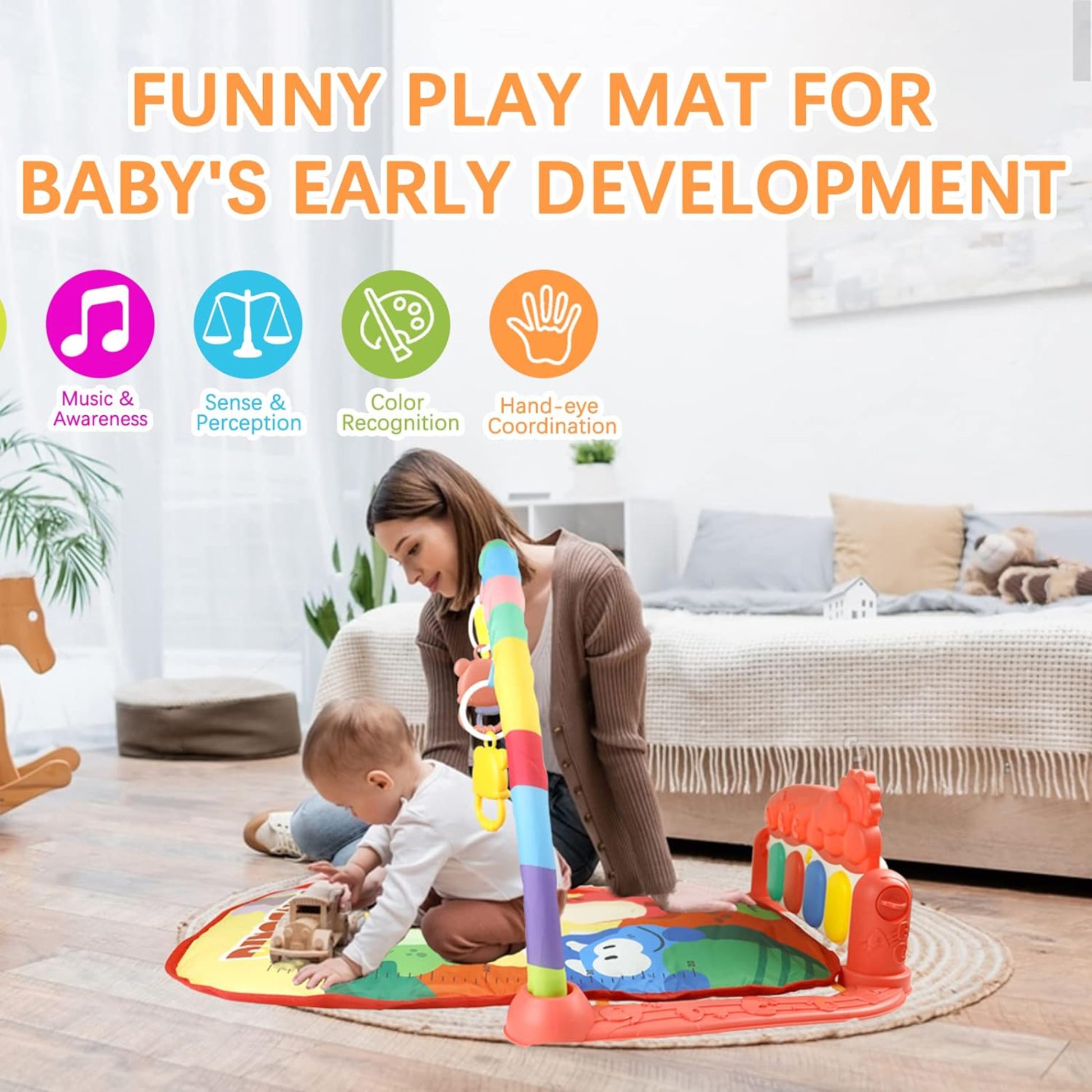 Motherly Musical Keyboard Baby Play Mat Gym with Colorful Piano and Fitness Rack - MOTHERLY