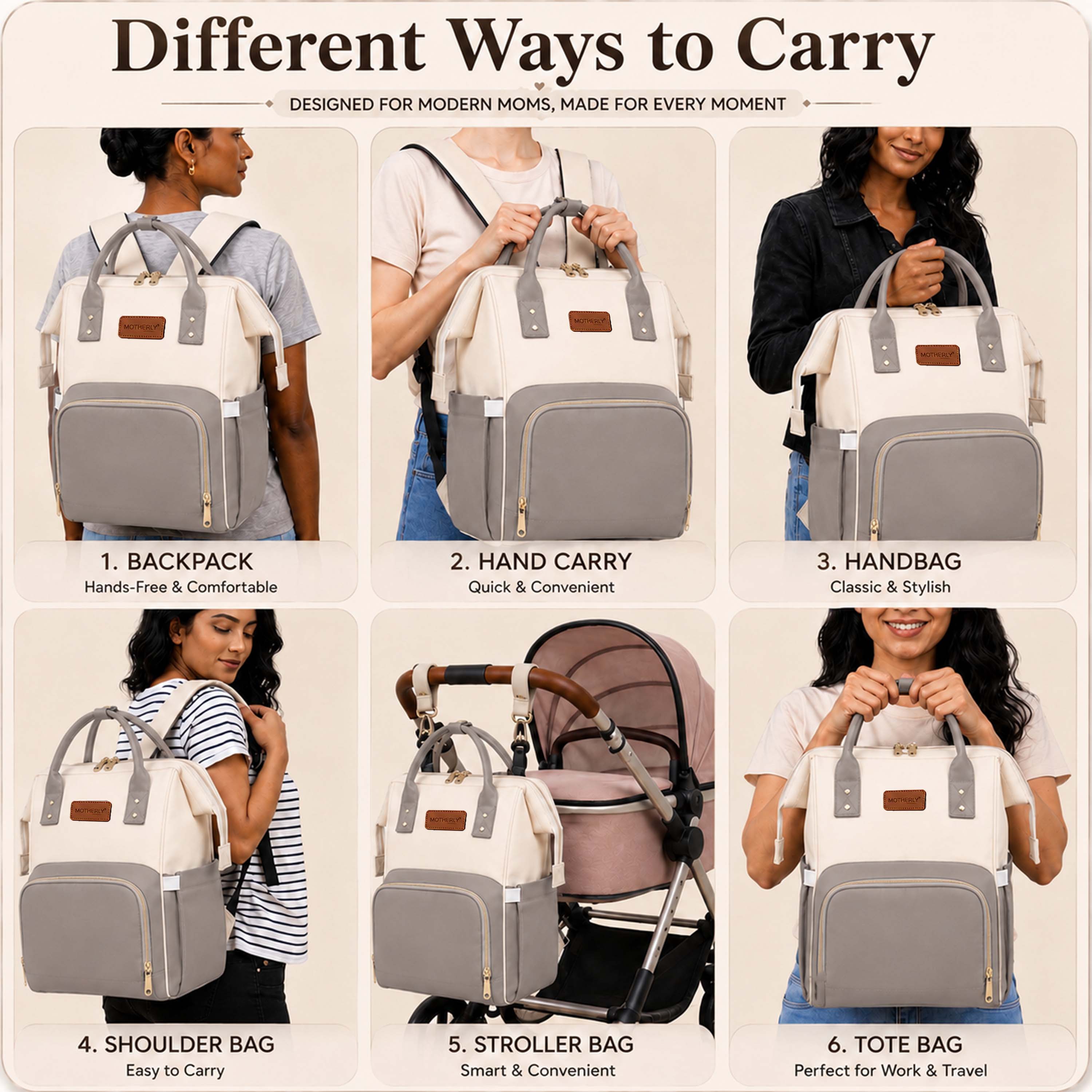 Motherly Patented Design Maternity Diaper Bag with Accessories | Waterproof Baby Travel Bag | Multi-Pocket Organizer for Newborn Essentials & Hospital Use (Envy Series)
